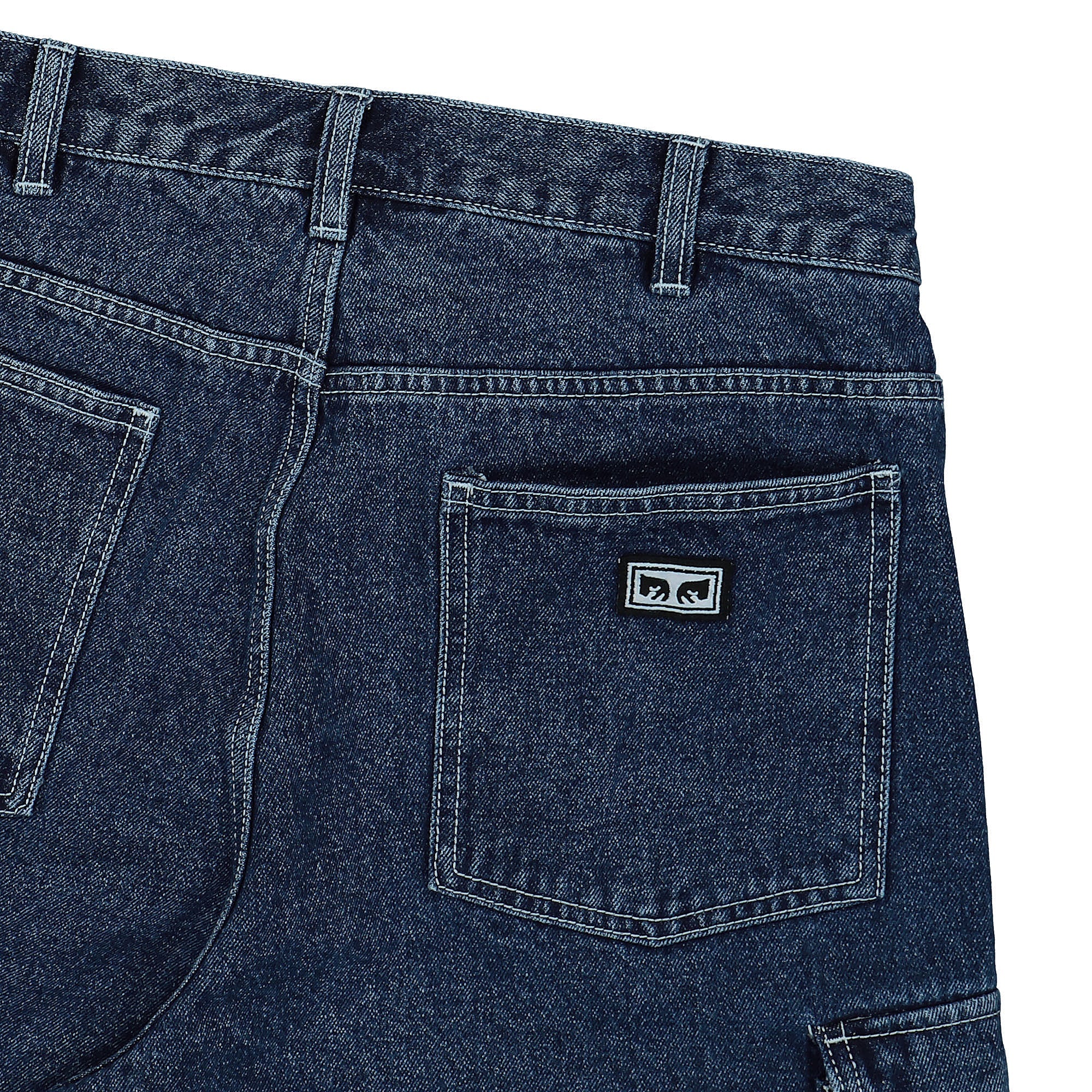 Obey Bigwig Baggy Denim Cargo Short Stone Wash Indigo Shorts Detail view 1 | Overkill