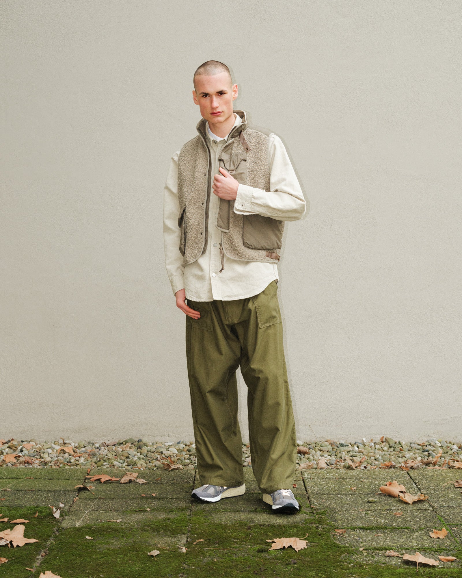 C.P. Company Outerwear Vest In Polar Shell Vintage Khaki Vests Close-up | Overkill