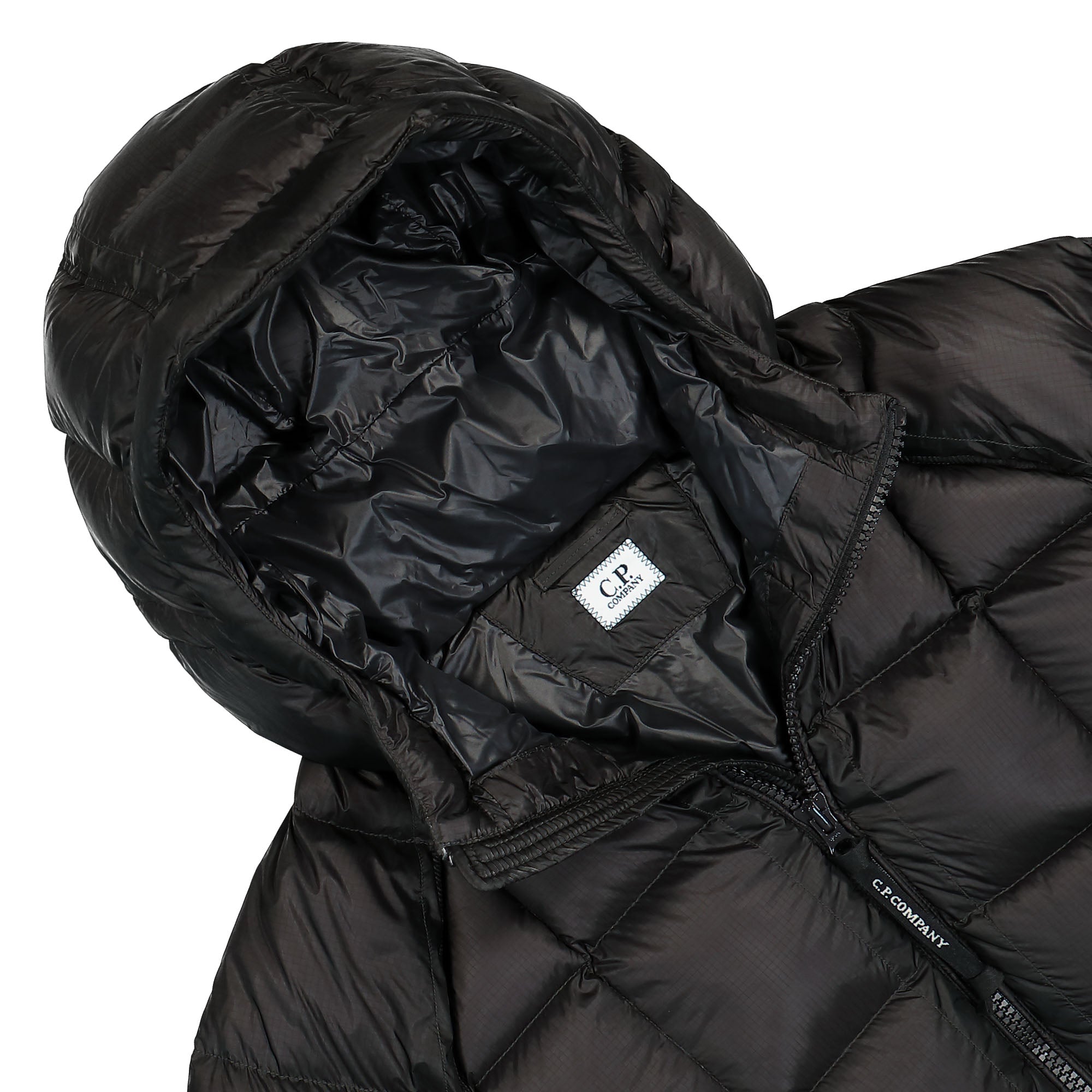 C.P. Company Outerwear Medium Jacket In DD Shell Black Puffer Jackets Close-up | Overkill