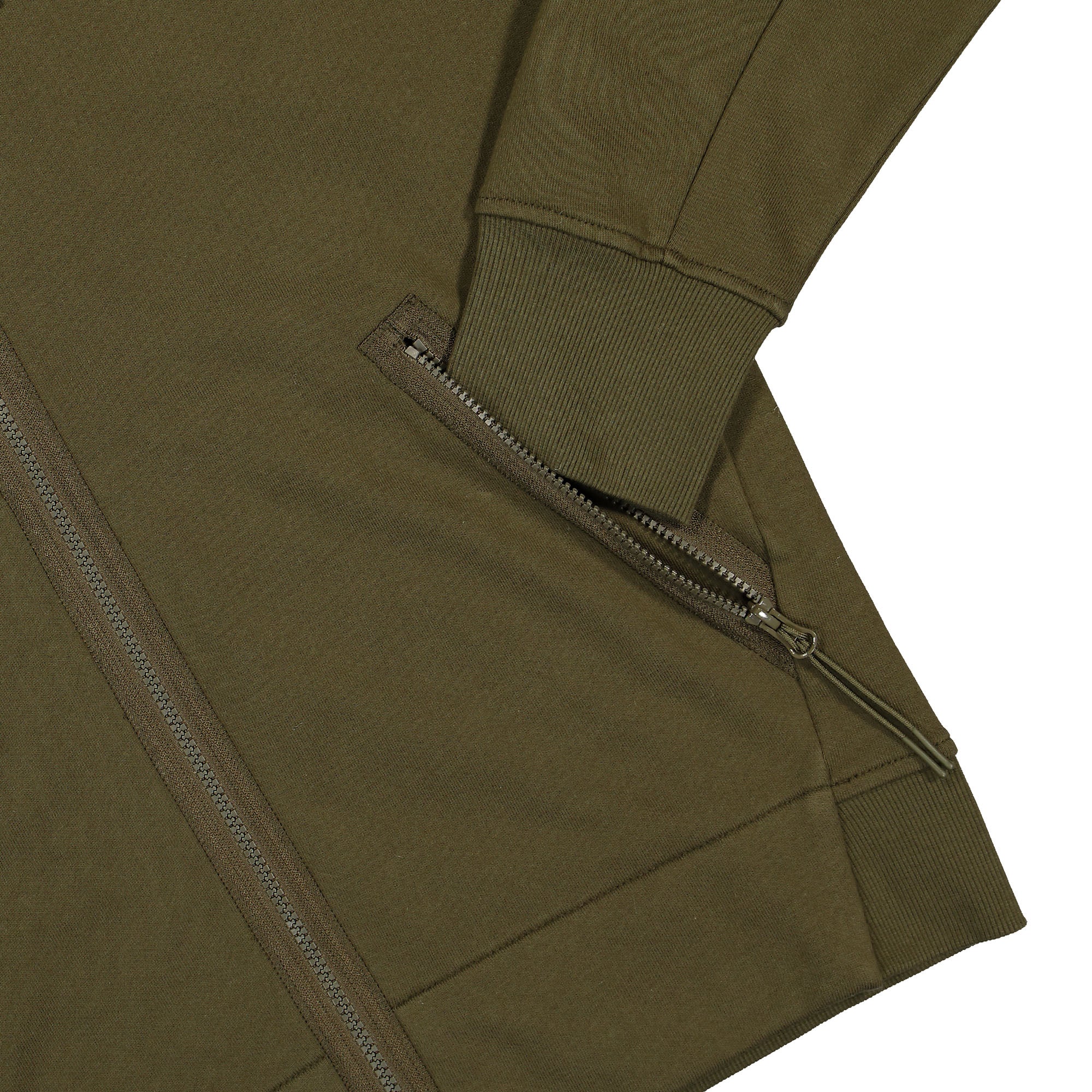 C.P. Company Diagonal Raised Fleece Goggle Zipped Hooded Sweatshirt Ivy Green Hoodies Detail view 1 | Overkill