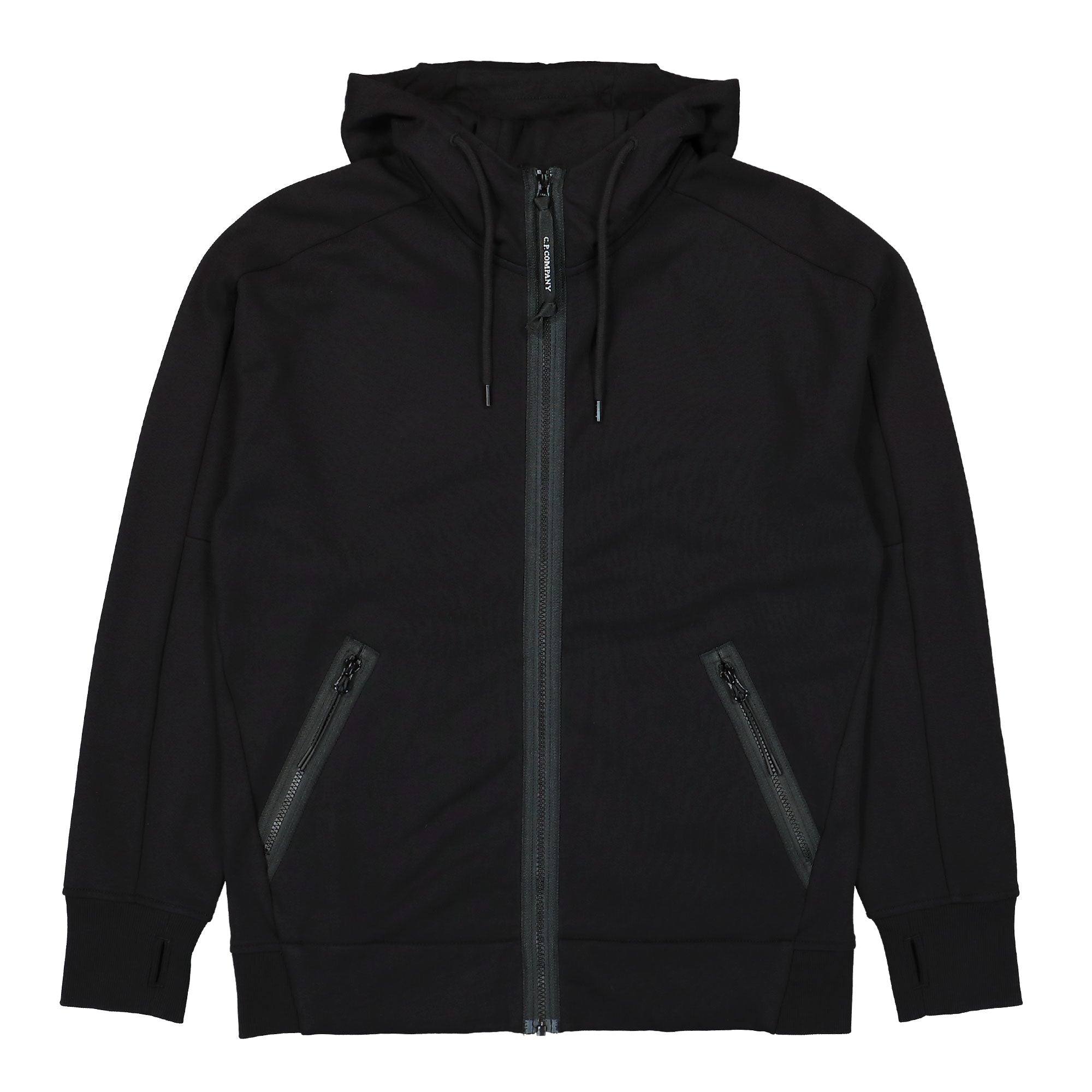 C.P. Company Diagonal Raised Fleece Goggle Zipped Hoodie Black Hoodies 17CMSS028A005086W 999 | Overkill