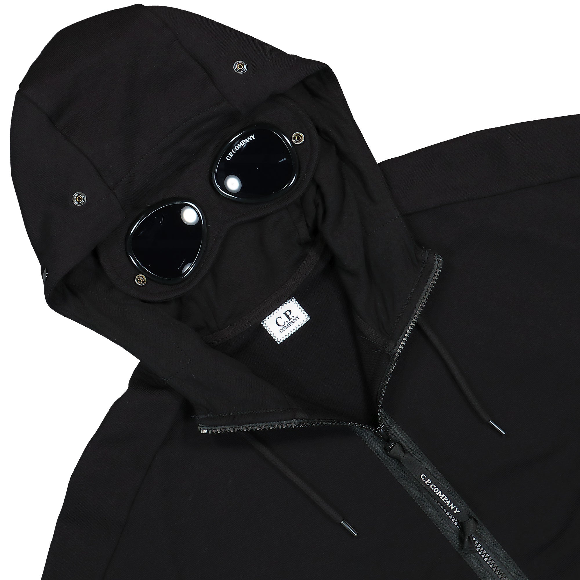 C.P. Company Diagonal Raised Fleece Goggle Zipped Hoodie Black Hoodies Detailfoto | Overkill