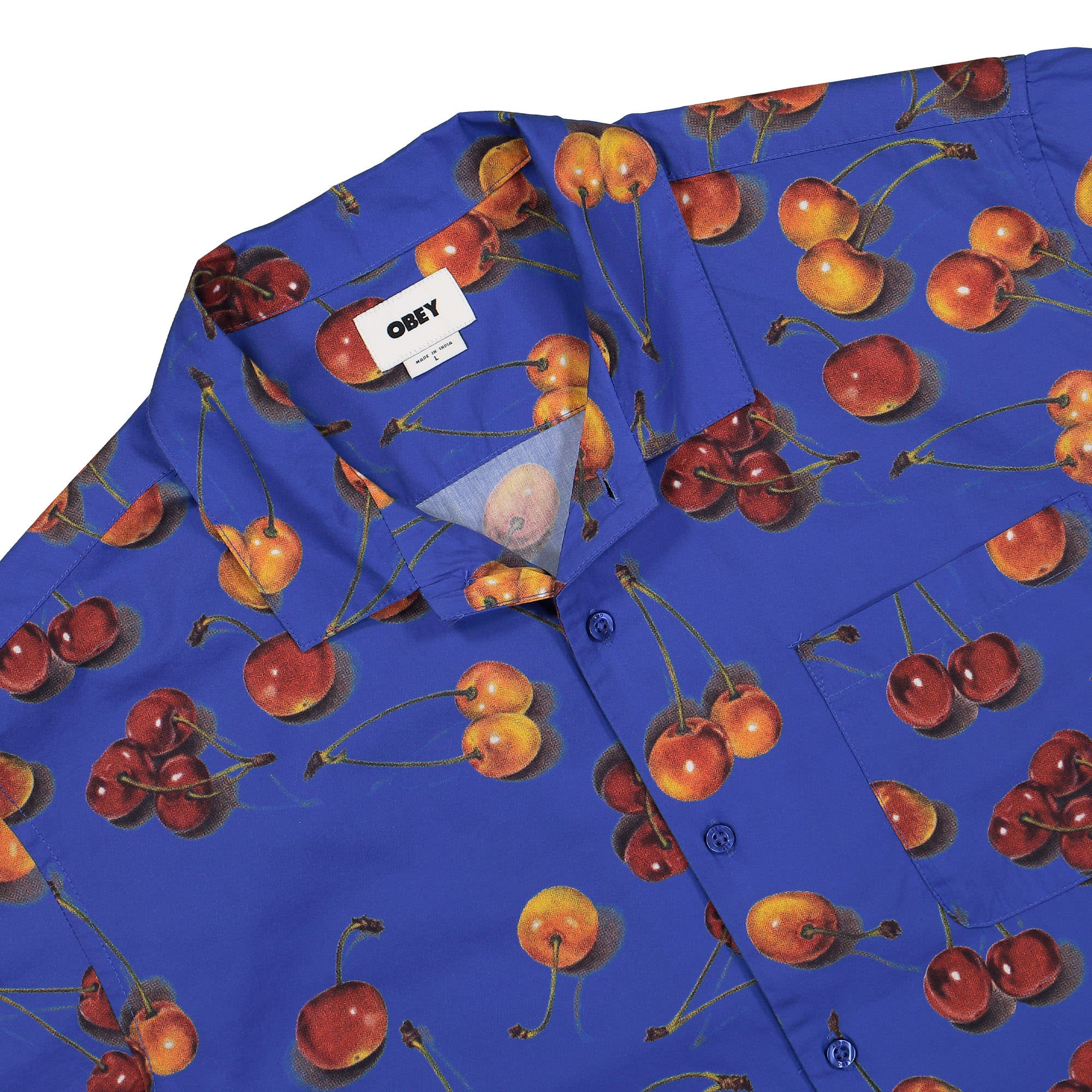 Obey Bombed Woven Shirt Satin Blue Multi Shirts Close-up | Overkill
