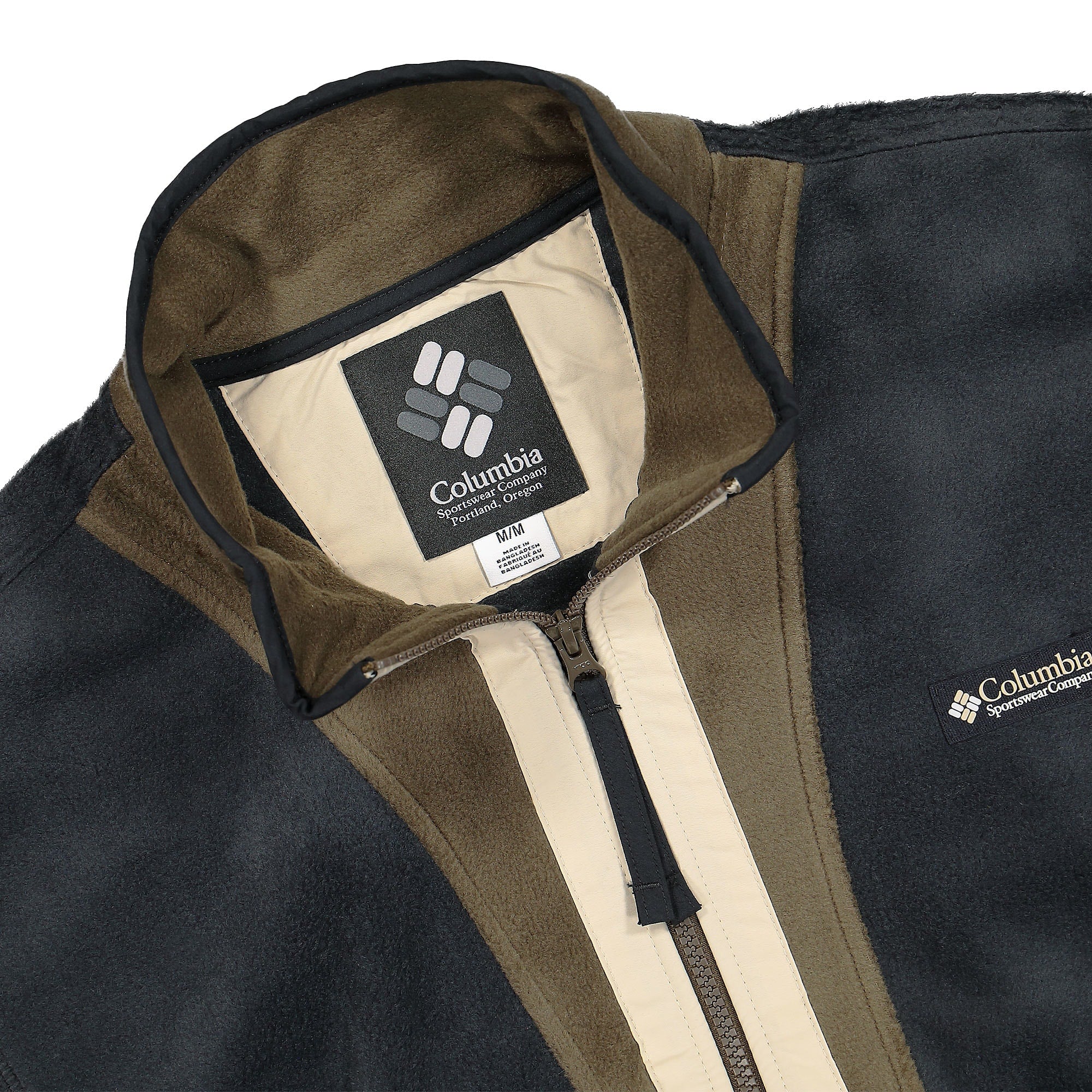 Columbia Back Bowl Full Zip Fleece Black Olive Green Ancient Fossil Fleece Jackets Close-up | Overkill