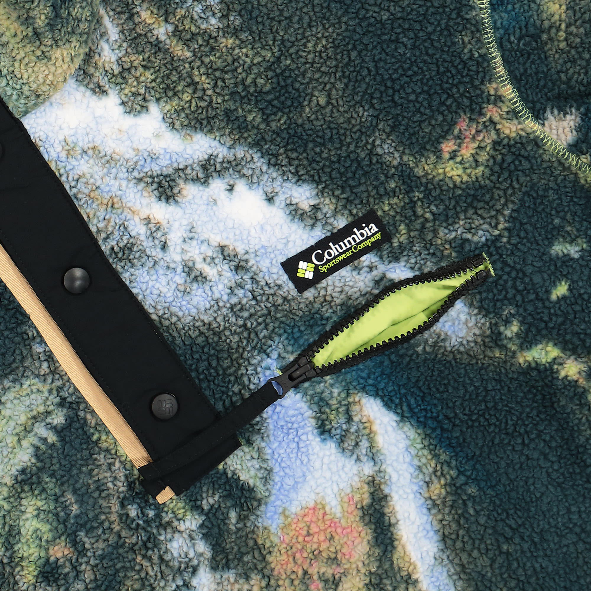 Columbia Helvetia Half Snap Fleece Napa Green / Chasing Falls Print / Black Sweatshirts Detailfoto | Overkill