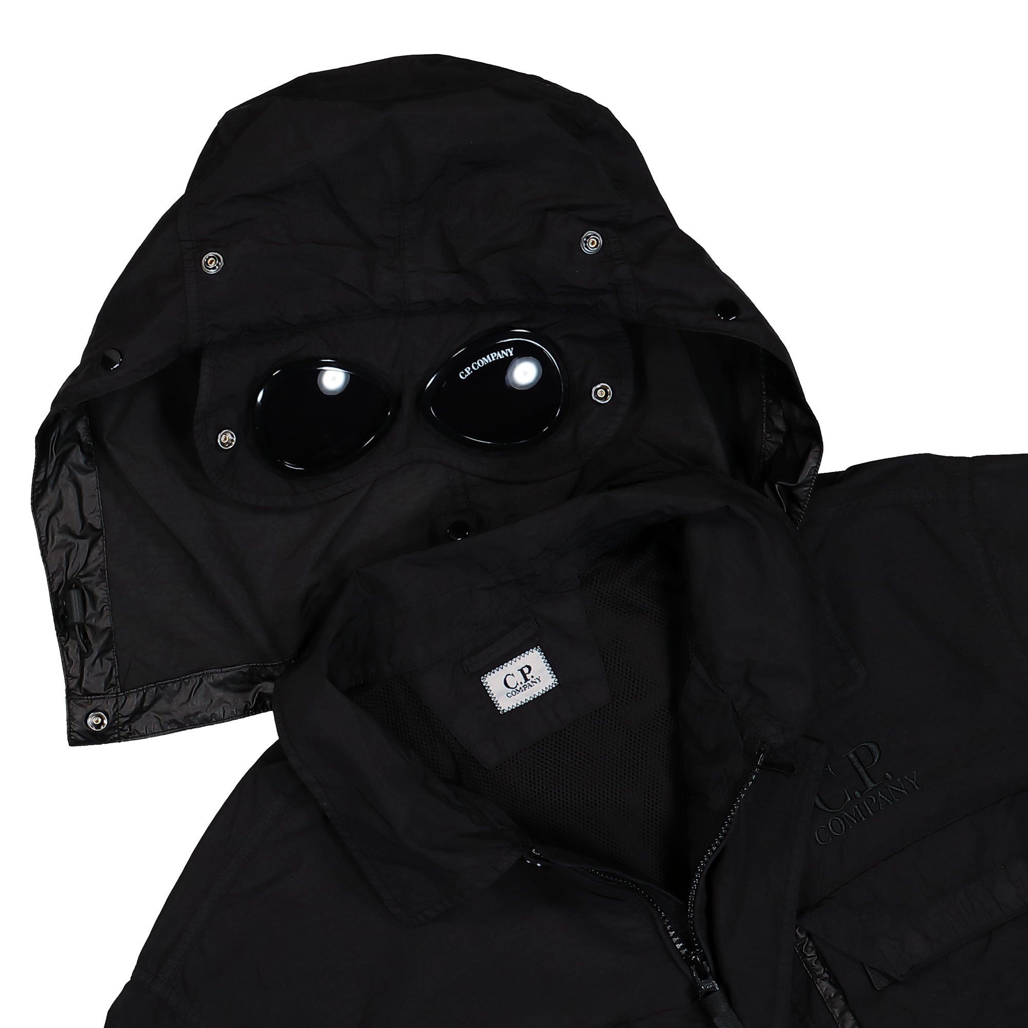 C.P. Company Flatt Nylon Goggle Overshirt Black Jackets Close-up | Overkill