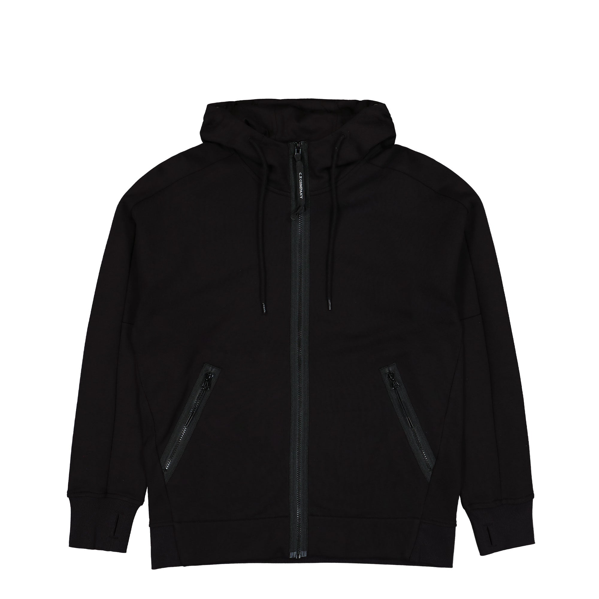 C.P. Company Diagonal Raised Fleece Goggle Zipped Hooded Sweatshirt Black Hoodies 18CMSS028A-005086W 999 | Overkill