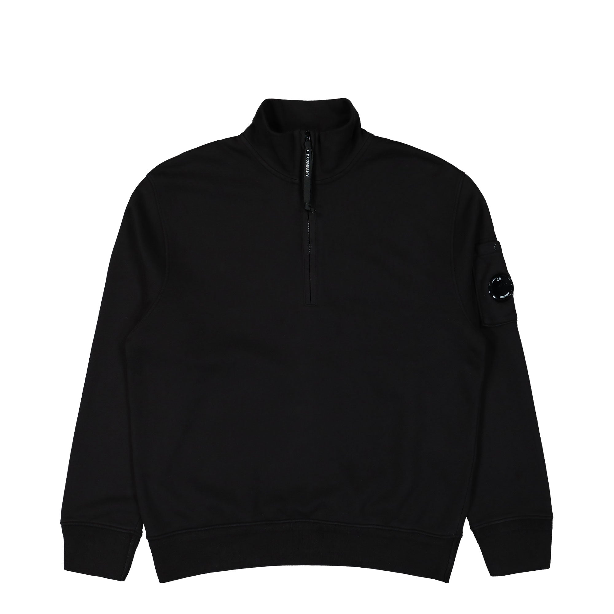 C.P. Company Cotton Diagonal Fleece Half Zip Sweatshirt Black Sweatshirts 18CMSS125A-110044G 999 | Overkill