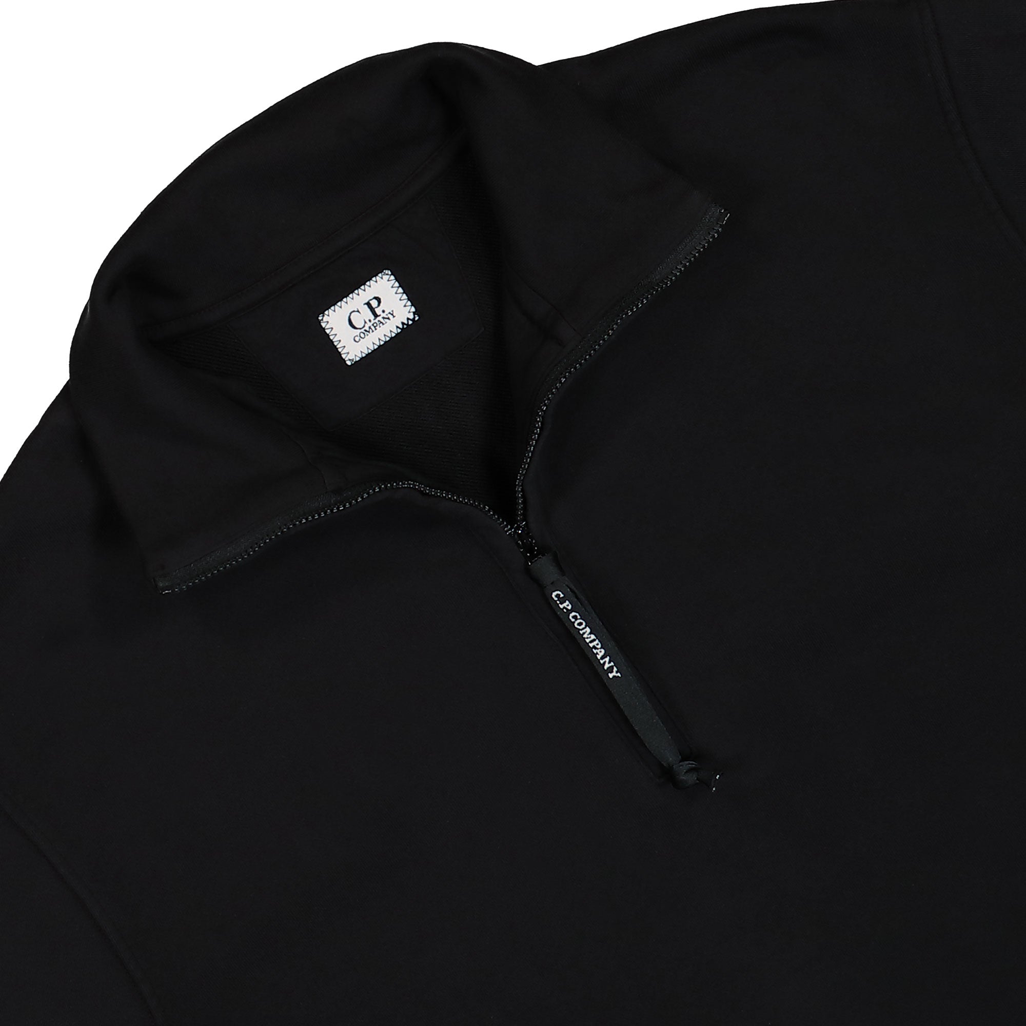 C.P. Company Cotton Diagonal Fleece Half Zip Sweatshirt Black Sweatshirts Close-up | Overkill