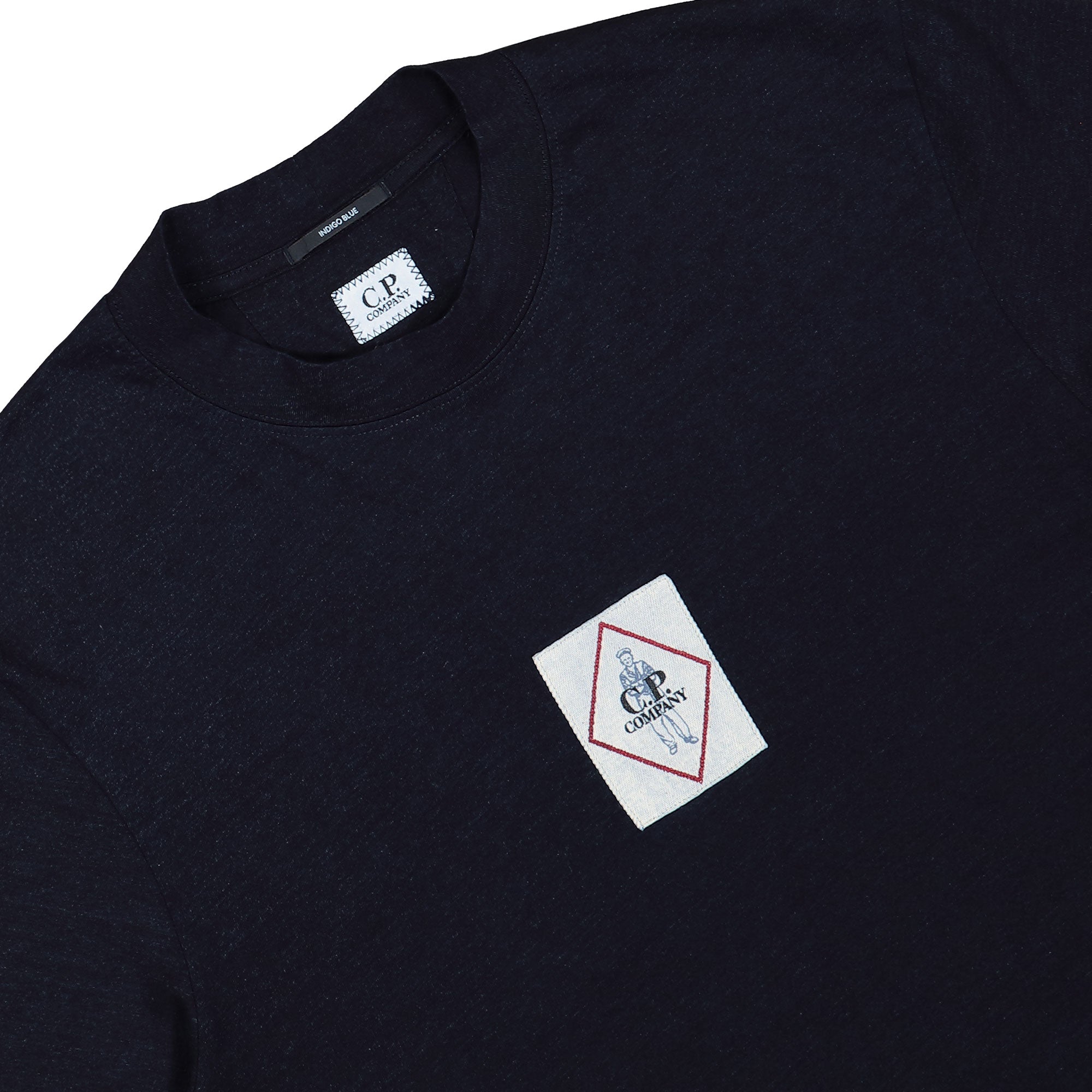 C.P. Company Indigo Jersey Logo T-Shirt Denim Normal Washed T-Shirts Close-up | Overkill