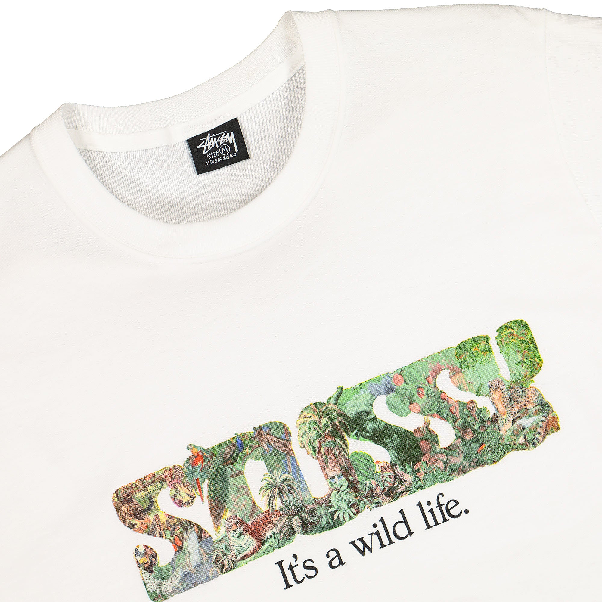 Stussy Its A Wild Life Tee White T-Shirts Close-up | Overkill