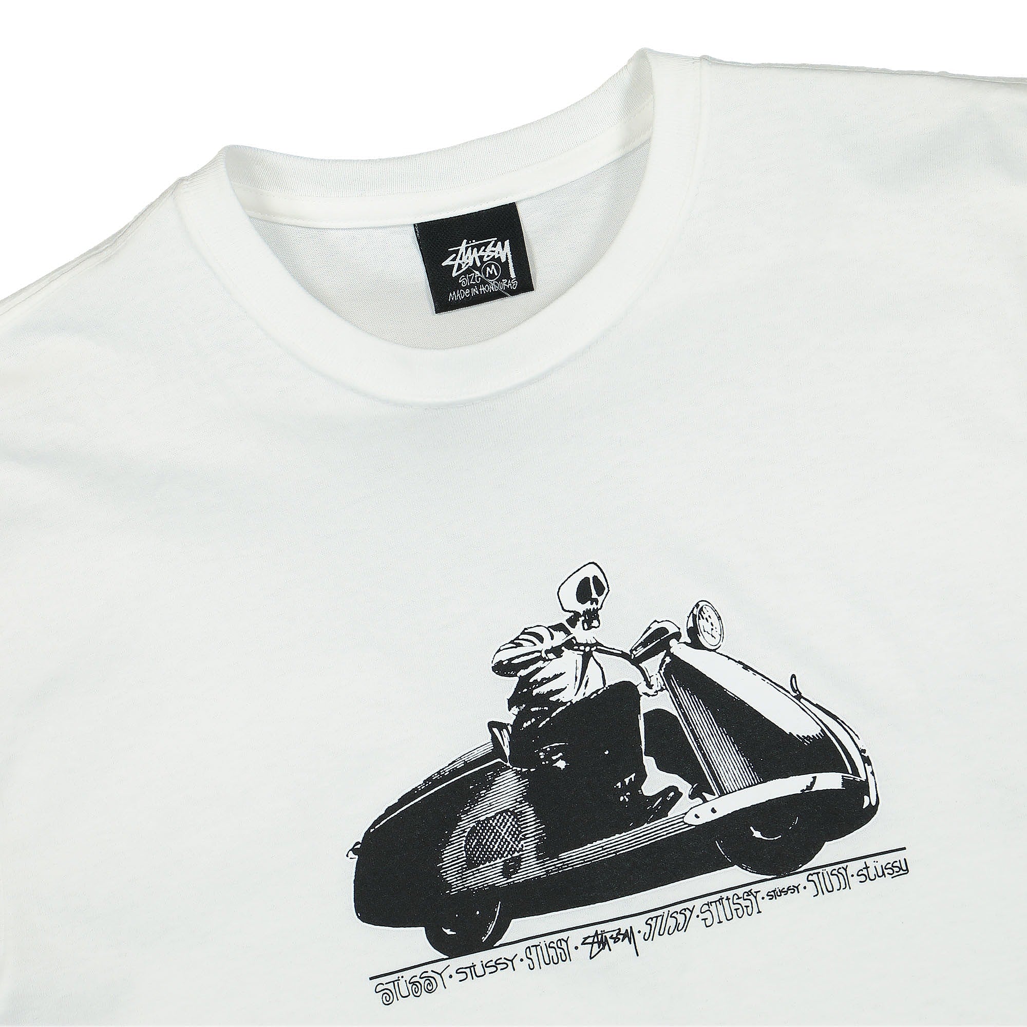 Stussy Skull Scooter Tee White T-Shirts Close-up | Overkill