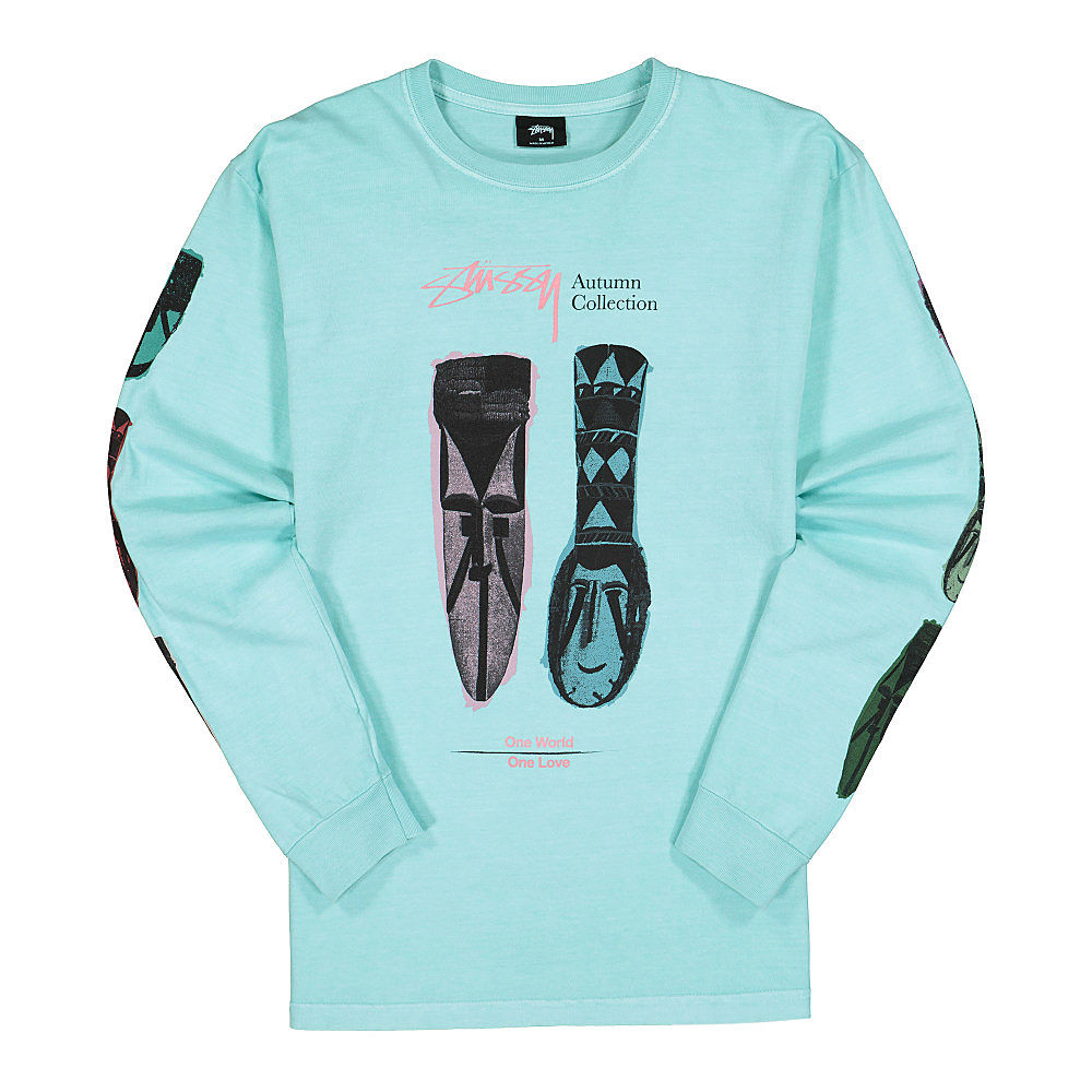 Stussy Autumn Masks Pigment Dyed Longsleeve Tee Aqua Longsleeves 1994602 / 0841 | Overkill
