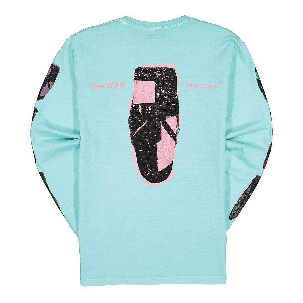 Stussy Autumn Masks Pigment Dyed Longsleeve Tee Aqua Longsleeves Material | Overkill