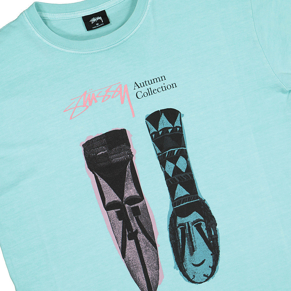 Stussy Autumn Masks Pigment Dyed Longsleeve Tee Aqua Longsleeves Close-up | Overkill