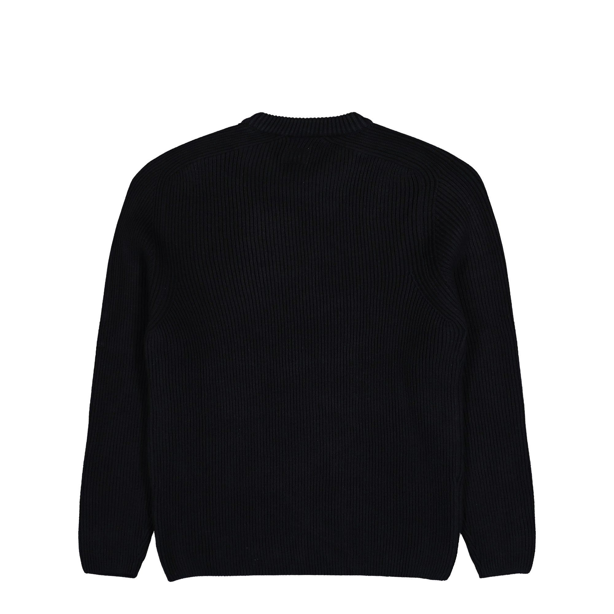 C.P. Company Full Rib Crewneck Lens Sweater Black Sweatshirts 19CMKN015A-006608A 999 Close-up | Overkill