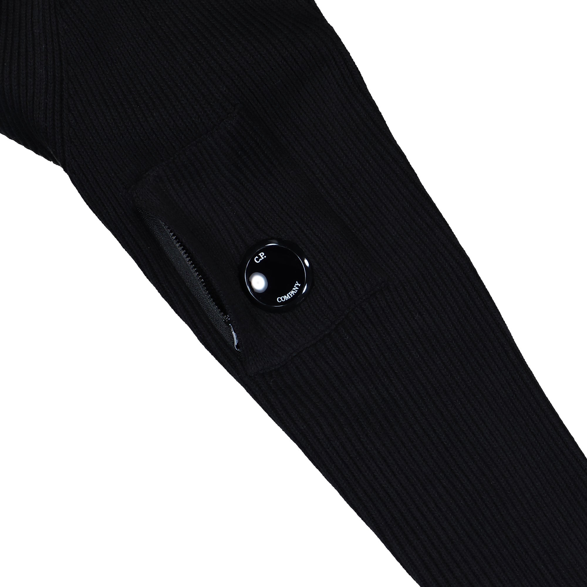 C.P. Company Full Rib Crewneck Lens Sweater Black Sweatshirts 19CMKN015A-006608A 999 Detail View 1 | Overkill