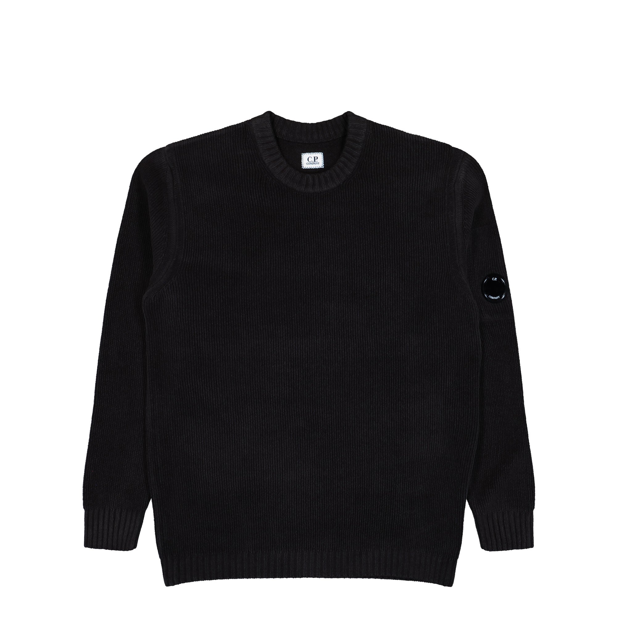 C.P. Company Chenille Cotton Lens Crewneck Black Sweatshirt 19CMKN017A-005558G 999 | Overkill