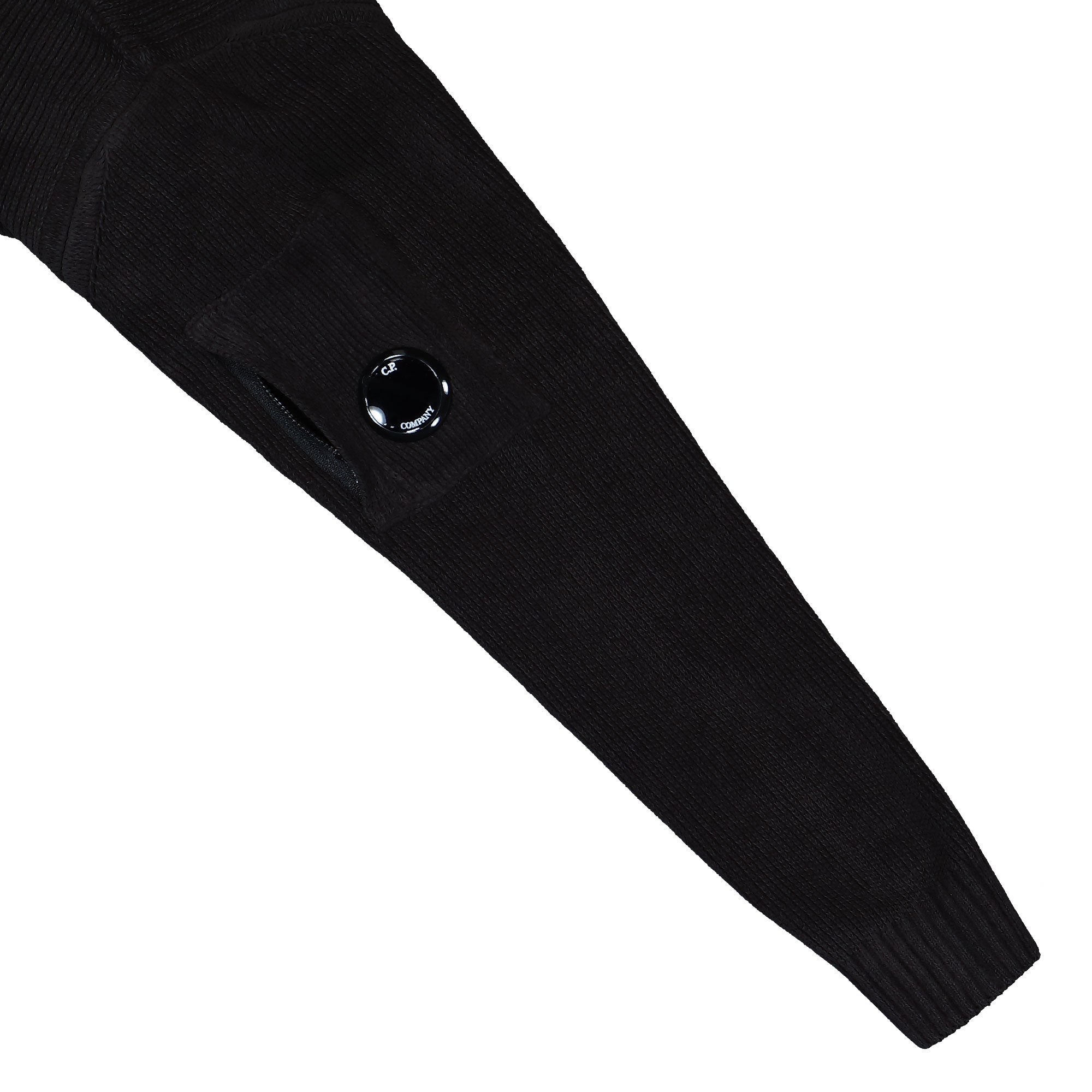 C.P. Company Chenille Cotton Lens Crewneck Black Sweatshirt 19CMKN017A-005558G 999 Detail View 1 | Overkill