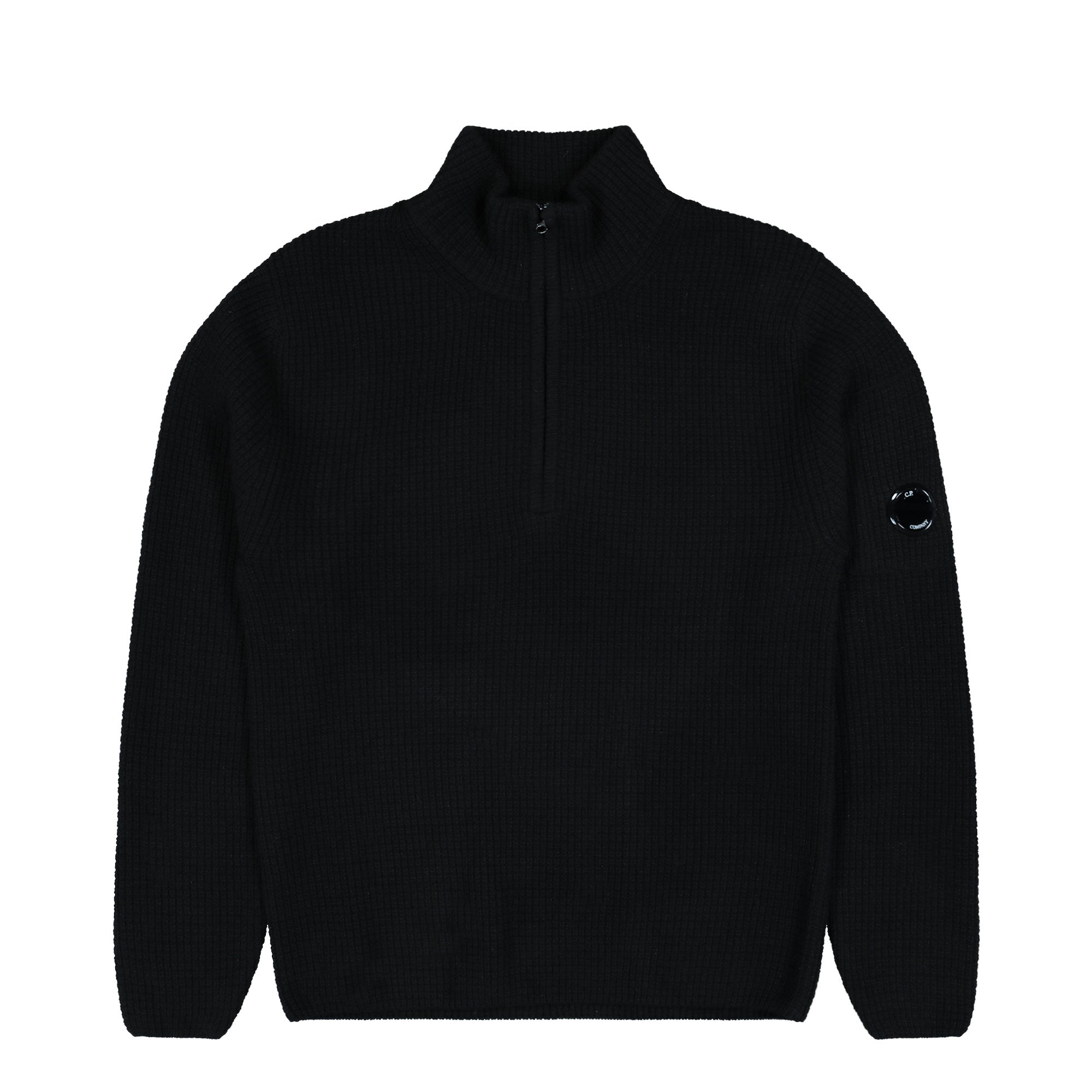 C.P. Company Lambswool GRS Half Zip Polo Collar Black Sweatshirt 19CMKN130A-110149A 999 | Overkill