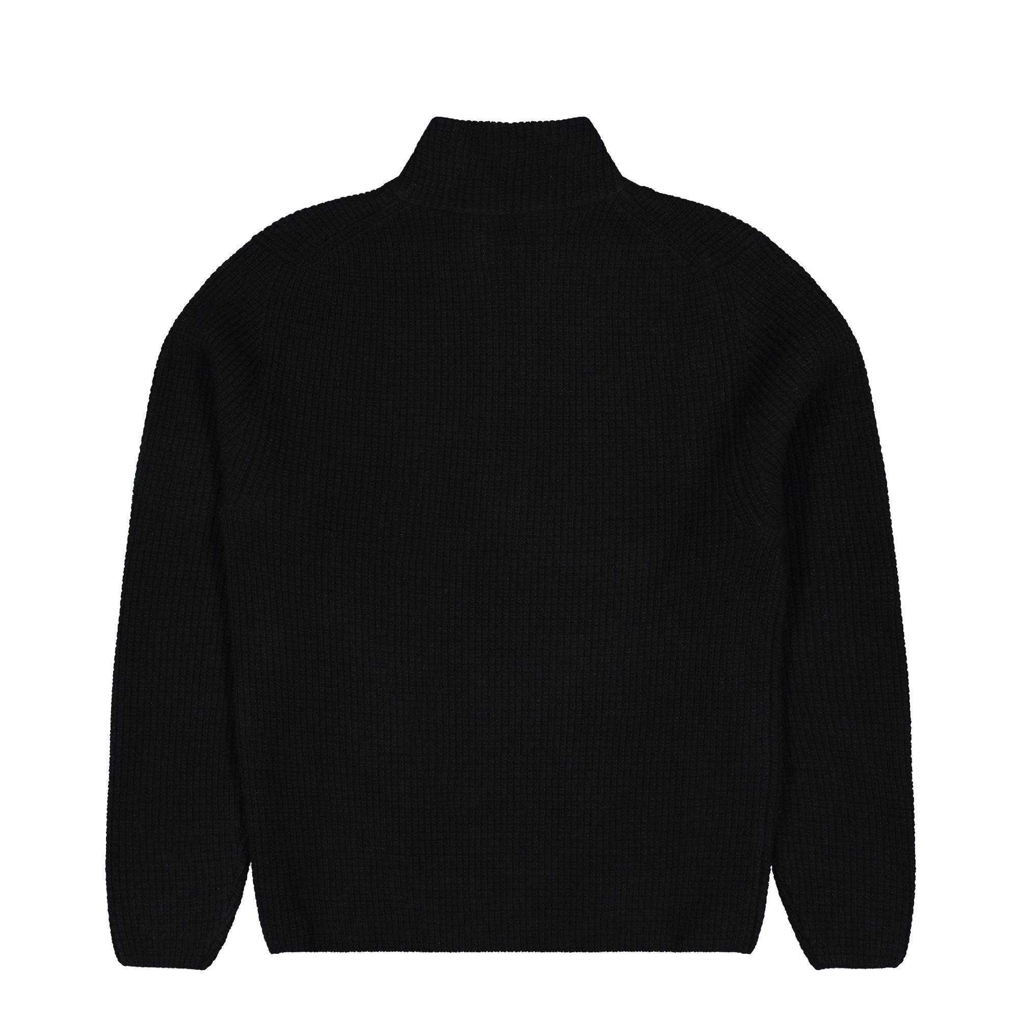 C.P. Company Lambswool GRS Half Zip Polo Collar Black Sweatshirt 19CMKN130A-110149A 999 Close-up | Overkill
