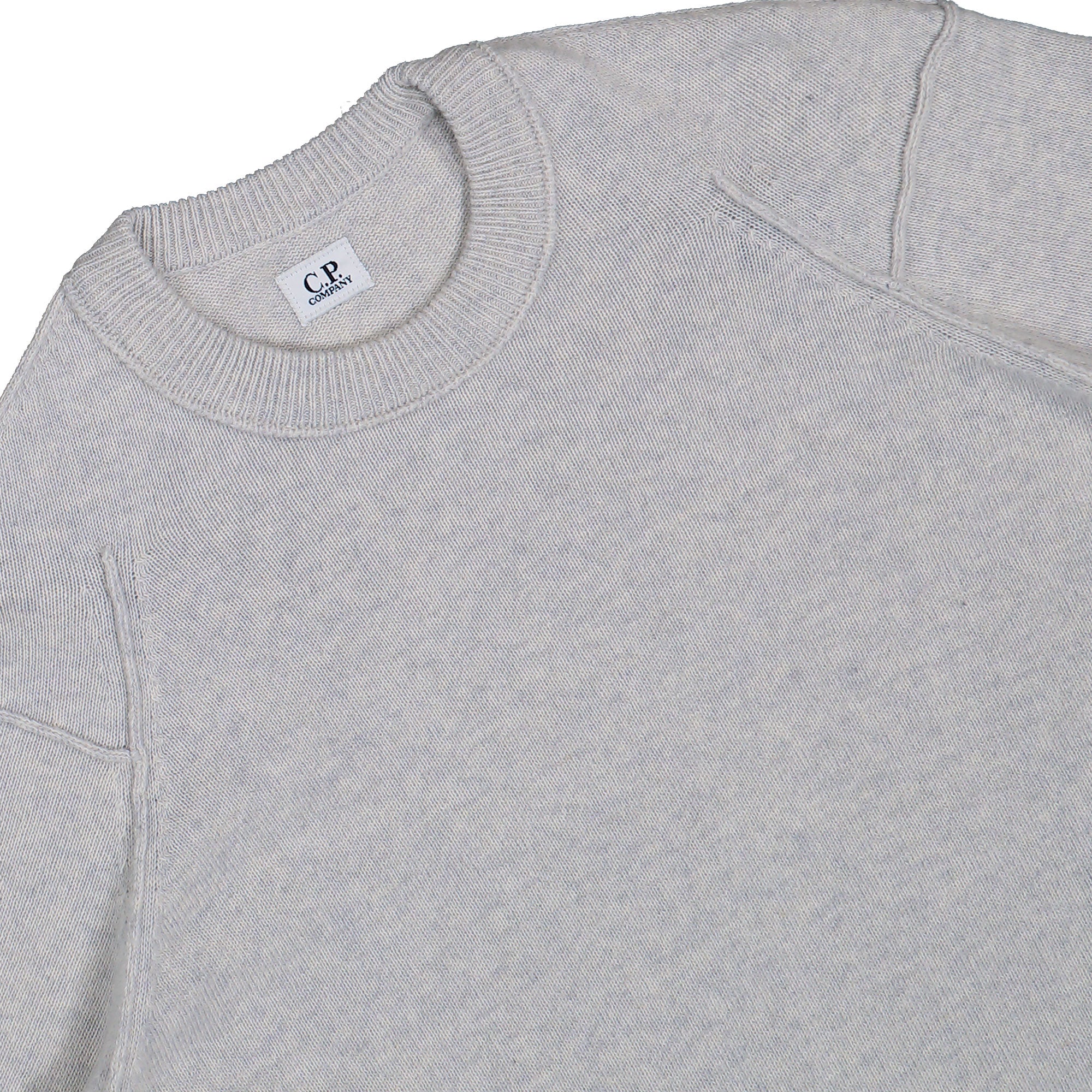 C.P. Company Lambswool GRS Crewneck Lens Sweater Off White Melange Sweatshirt 19CMKN707A-110149A M13 Detailfoto | Overkill