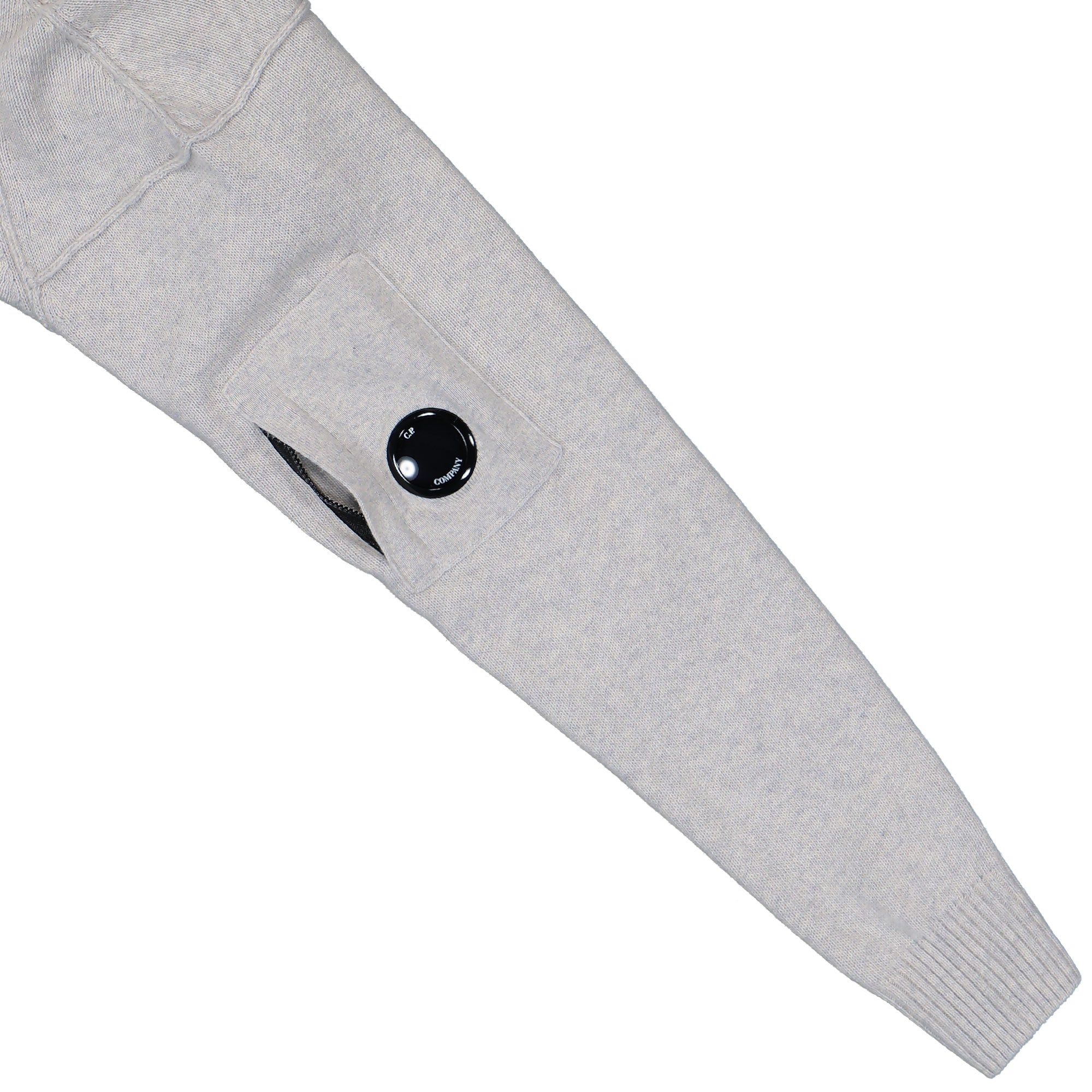 C.P. Company Lambswool GRS Crewneck Lens Sweater Off White Melange Sweatshirt 19CMKN707A-110149A M13 Detail View 1 | Overkill