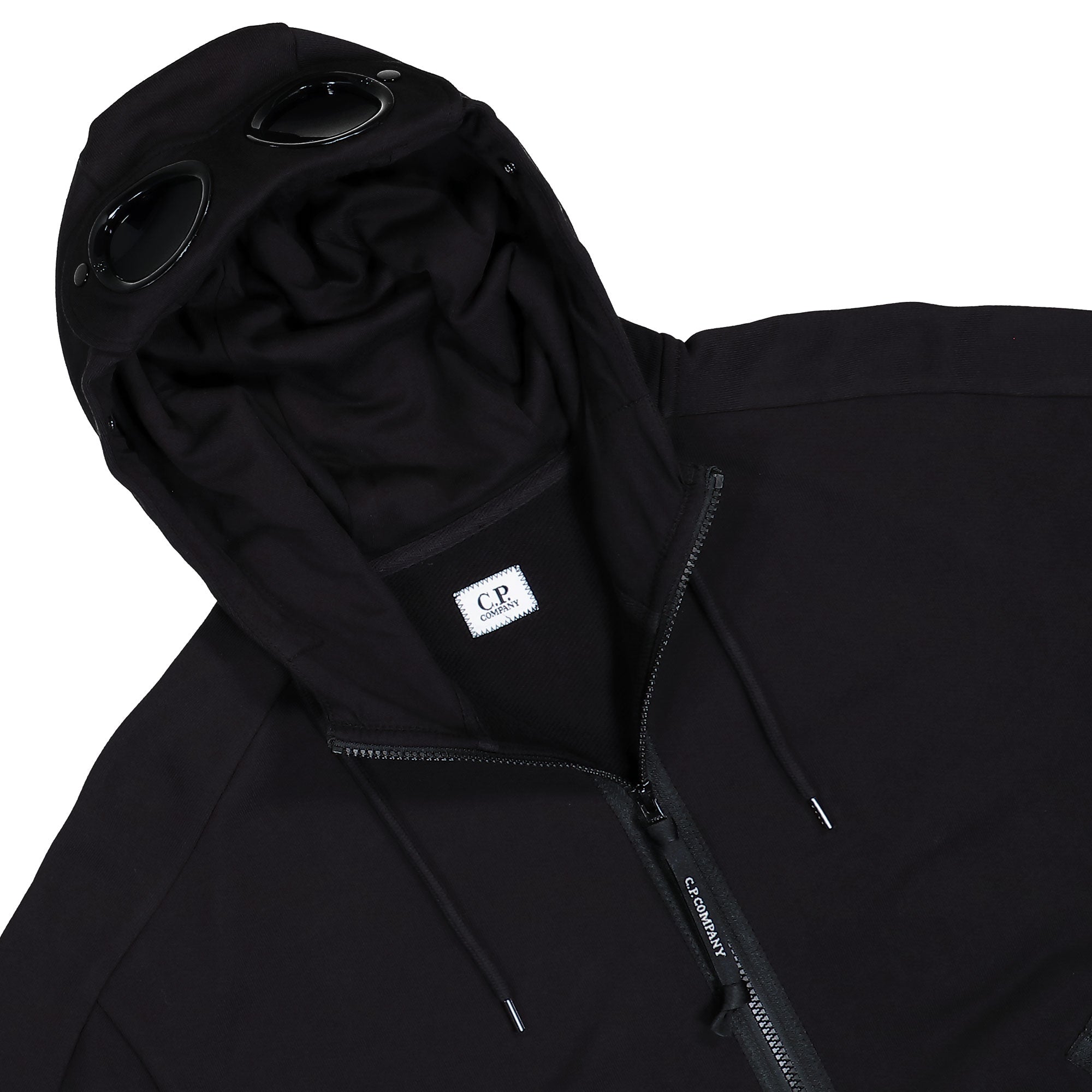 C.P. Company Diagonal Raised Fleece Goggle Sweatshirt Black Zip Hoodie 19CMSS715A-005086W 999 Detailfoto | Overkill