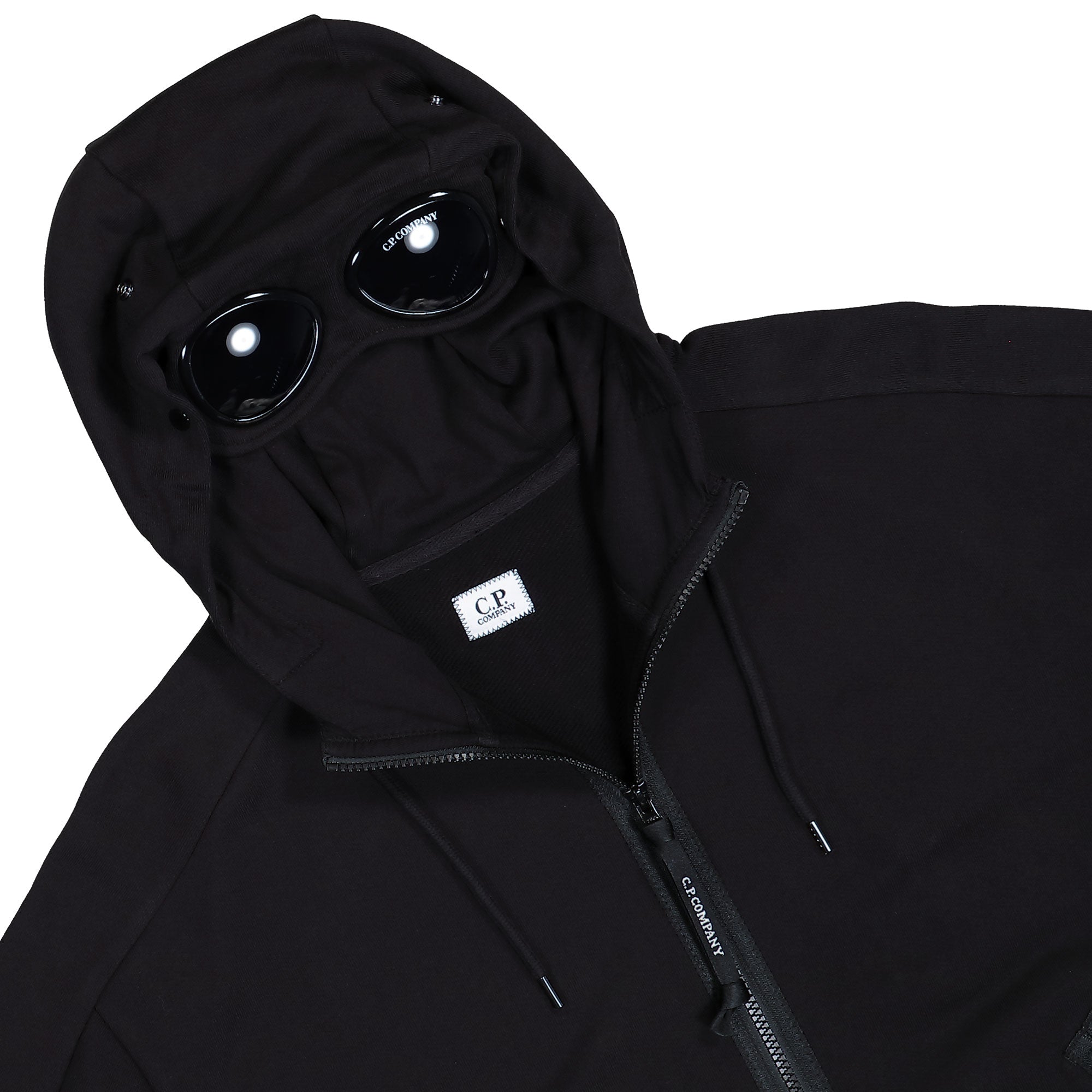 C.P. Company Diagonal Raised Fleece Goggle Sweatshirt Black Zip Hoodie 19CMSS715A-005086W 999 Detail View 1 | Overkill