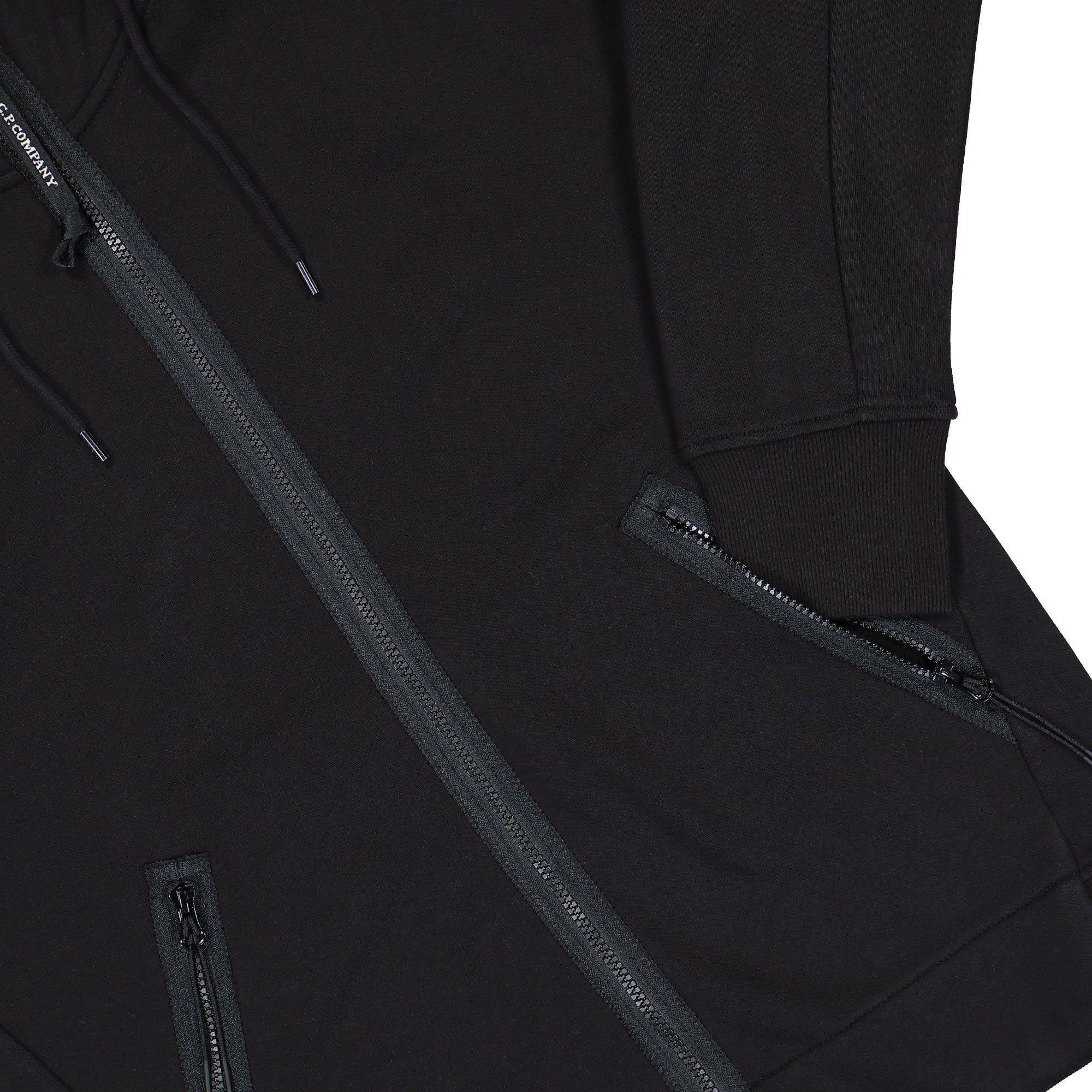 C.P. Company Diagonal Raised Fleece Goggle Sweatshirt Black Zip Hoodie 19CMSS715A-005086W 999 Detail View 2 | Overkill