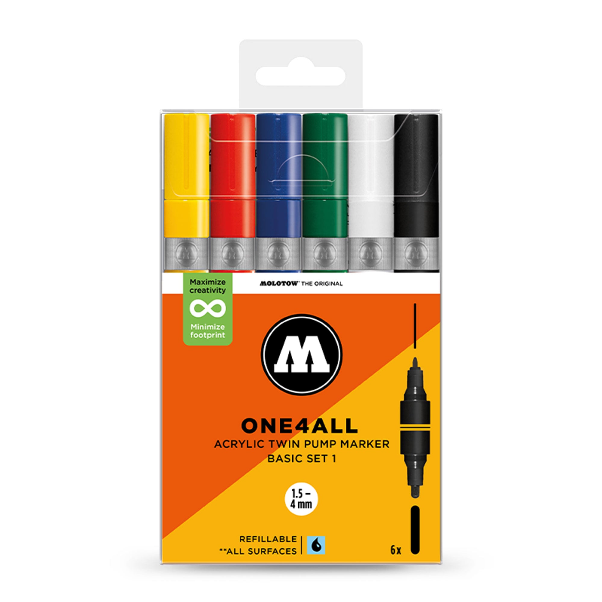 Molotow ONE4ALL Acrylic Twin Basic Set 1 Multicolored Marker 200850 | Overkill