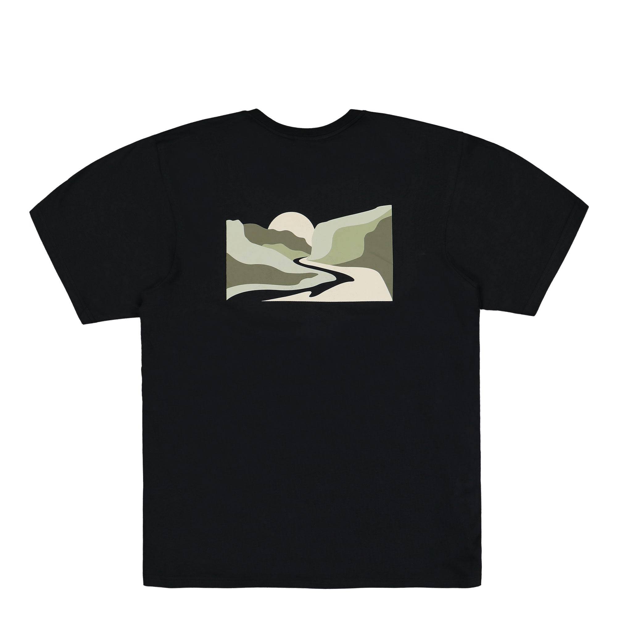 Columbia Explorers Canyon Back SS Tee Black, Trailscape T-Shirts Close-up | Overkill