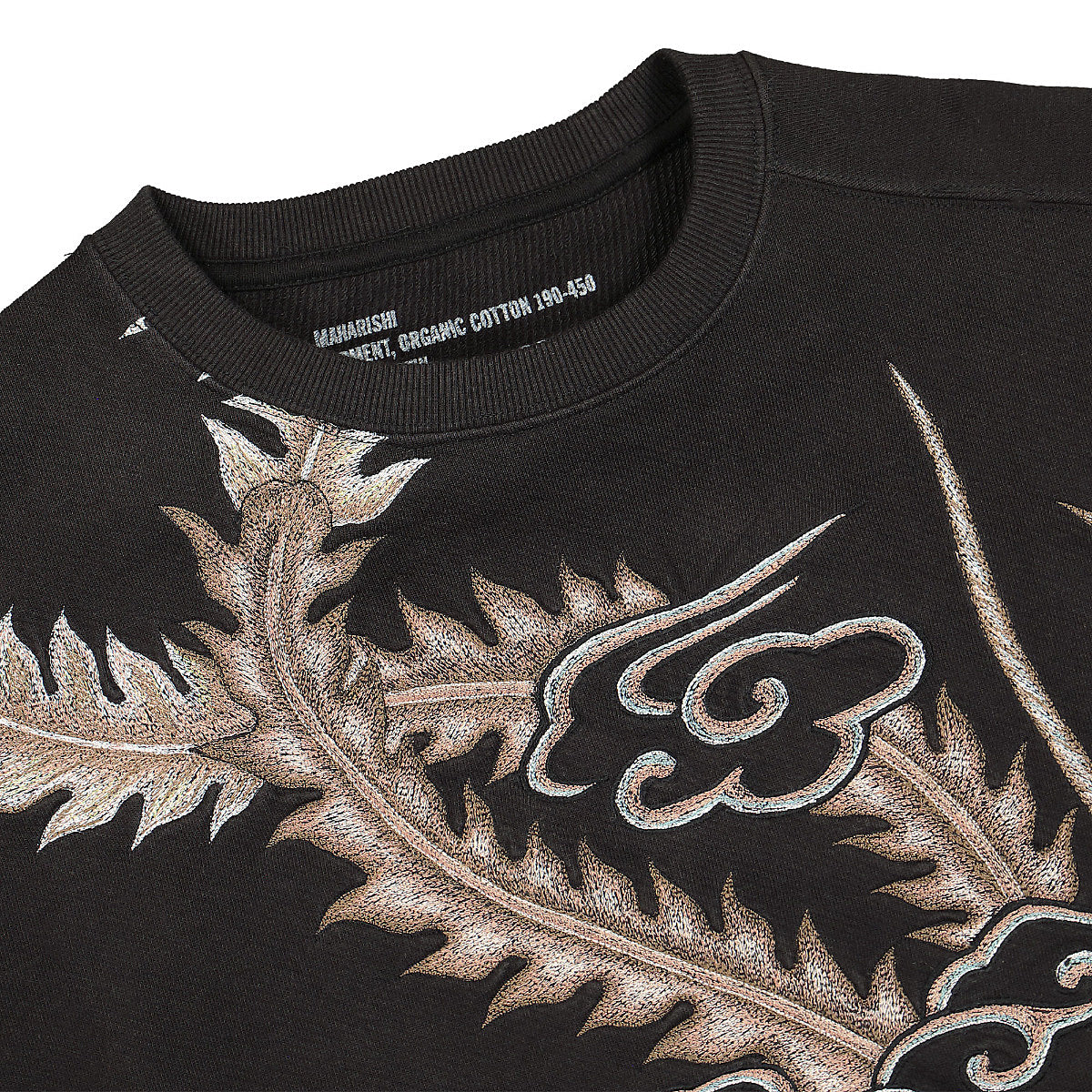 Maharishi Phoenix Embroidered Crew Sweat Black Sweatshirts Close-up | Overkill