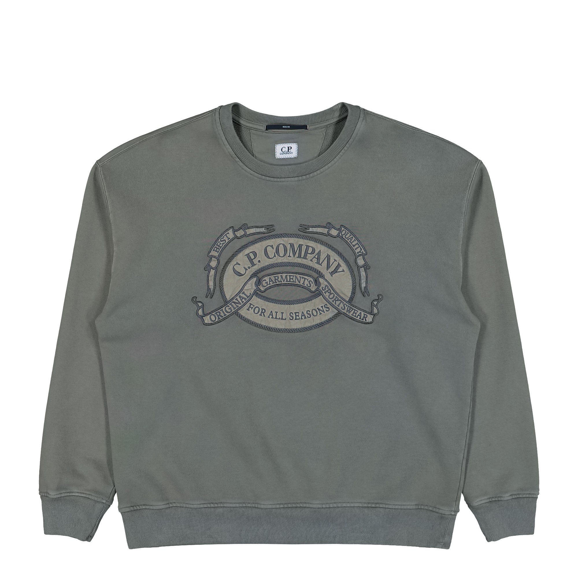 C.P. Company Diagonal Fleece Boxy Logo Crewneck Sweatshirt Gunmetal Sweatshirt 20CMSS217A-006090O 921 | Overkill