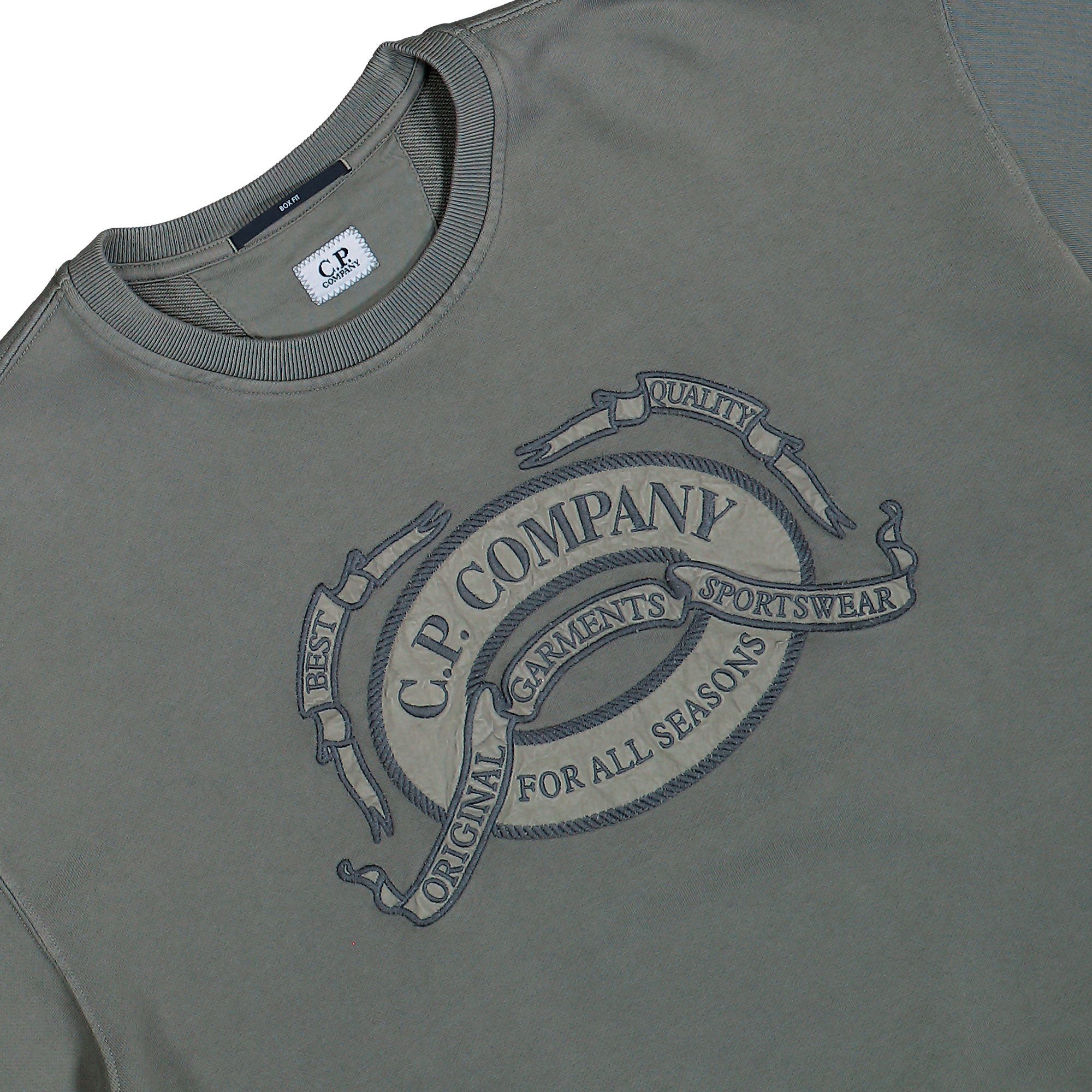 C.P. Company Diagonal Fleece Boxy Logo Crewneck Sweatshirt Gunmetal Sweatshirt 20CMSS217A-006090O 921 Detailfoto | Overkill