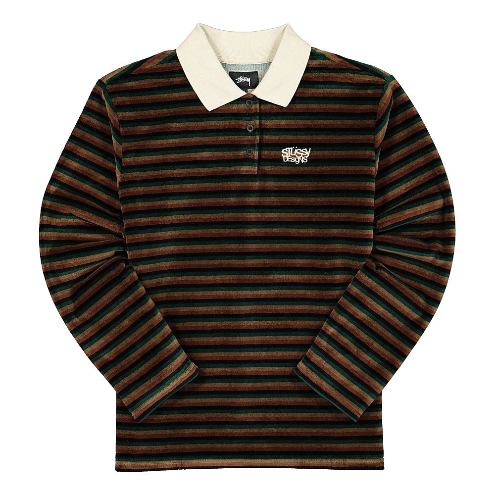 Stussy Rosemary Velour Stripe Longsleeve Polo Brown Longsleeves 214555 / 1001 | Overkill