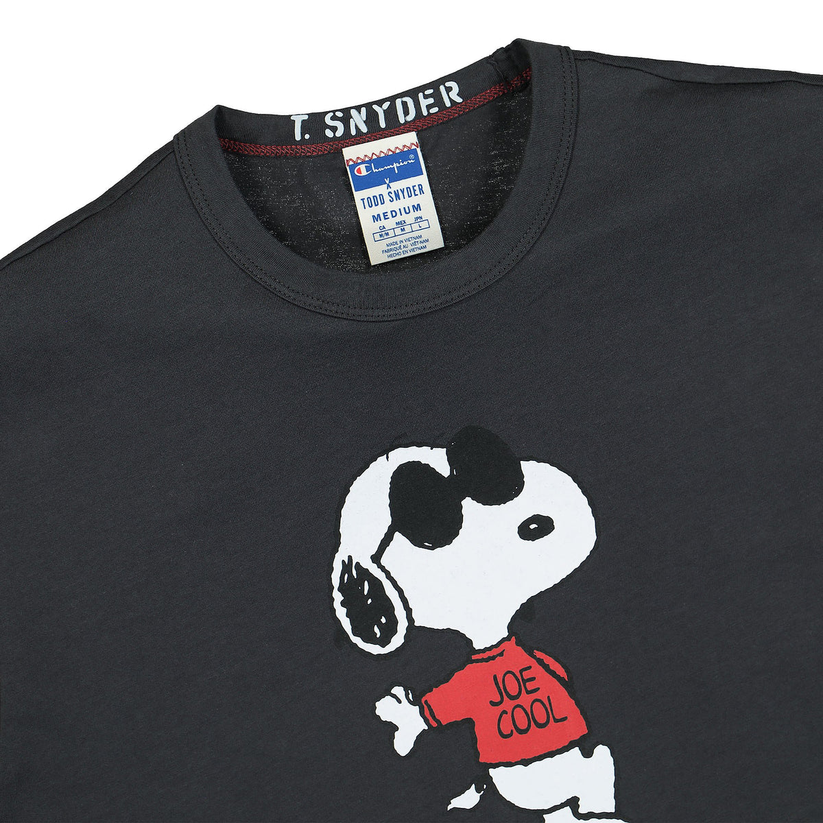 Champion Peanuts x Champion Crewneck T-Shirt Faded Black T-Shirts Close-up | Overkill