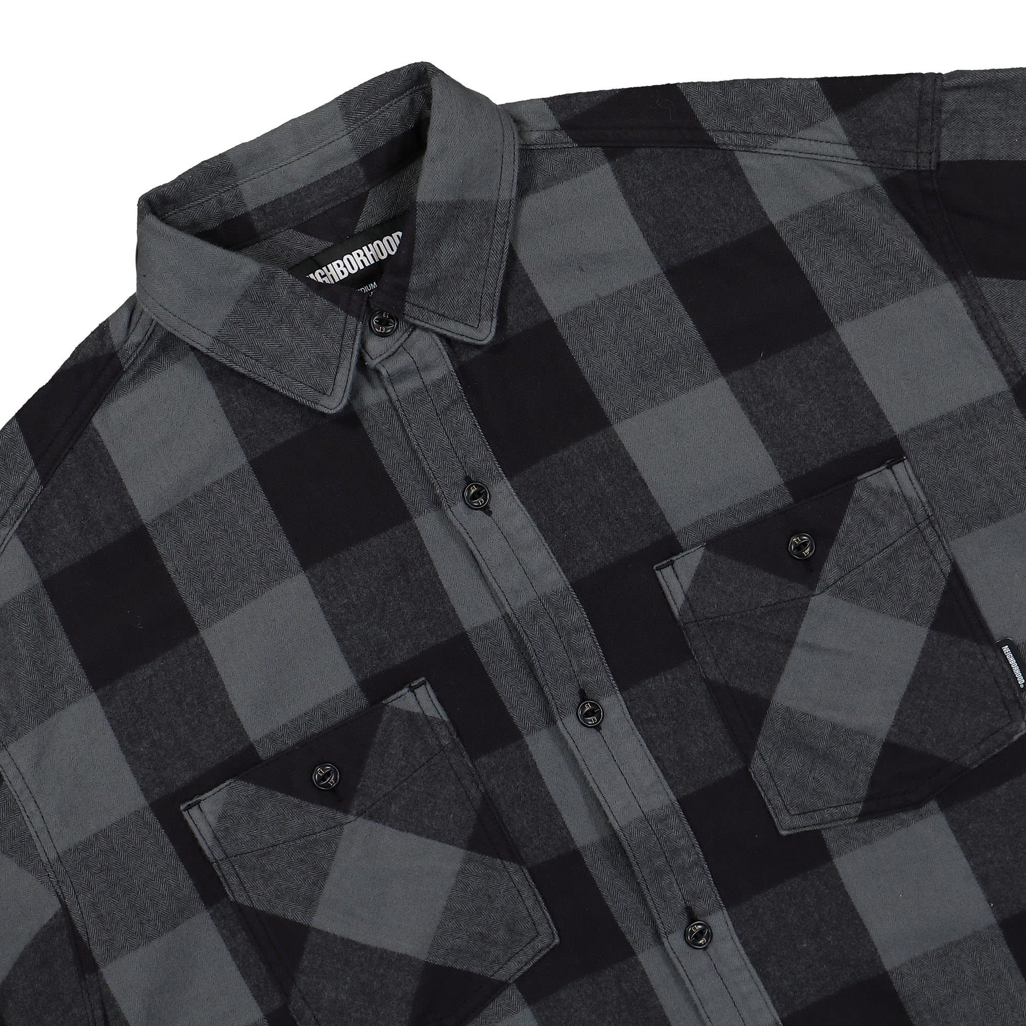 Neighborhood Buffalo Check Shirt LS Gray Shirts Close-up | Overkill