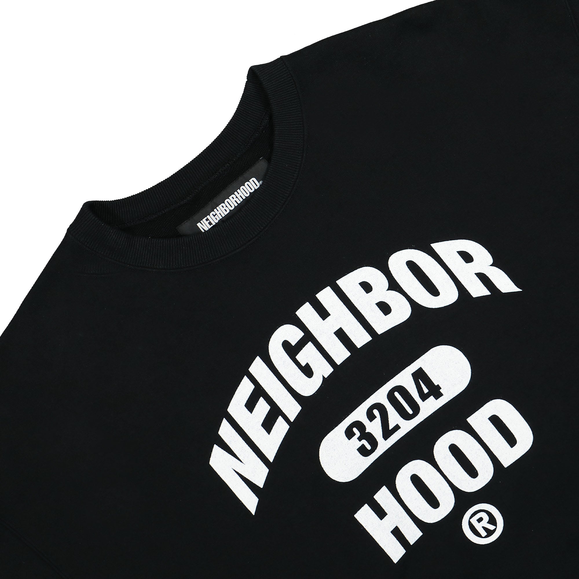 Neighborhood College Logo Crew Sweatshirt LS Black Sweatshirts Close-up | Overkill