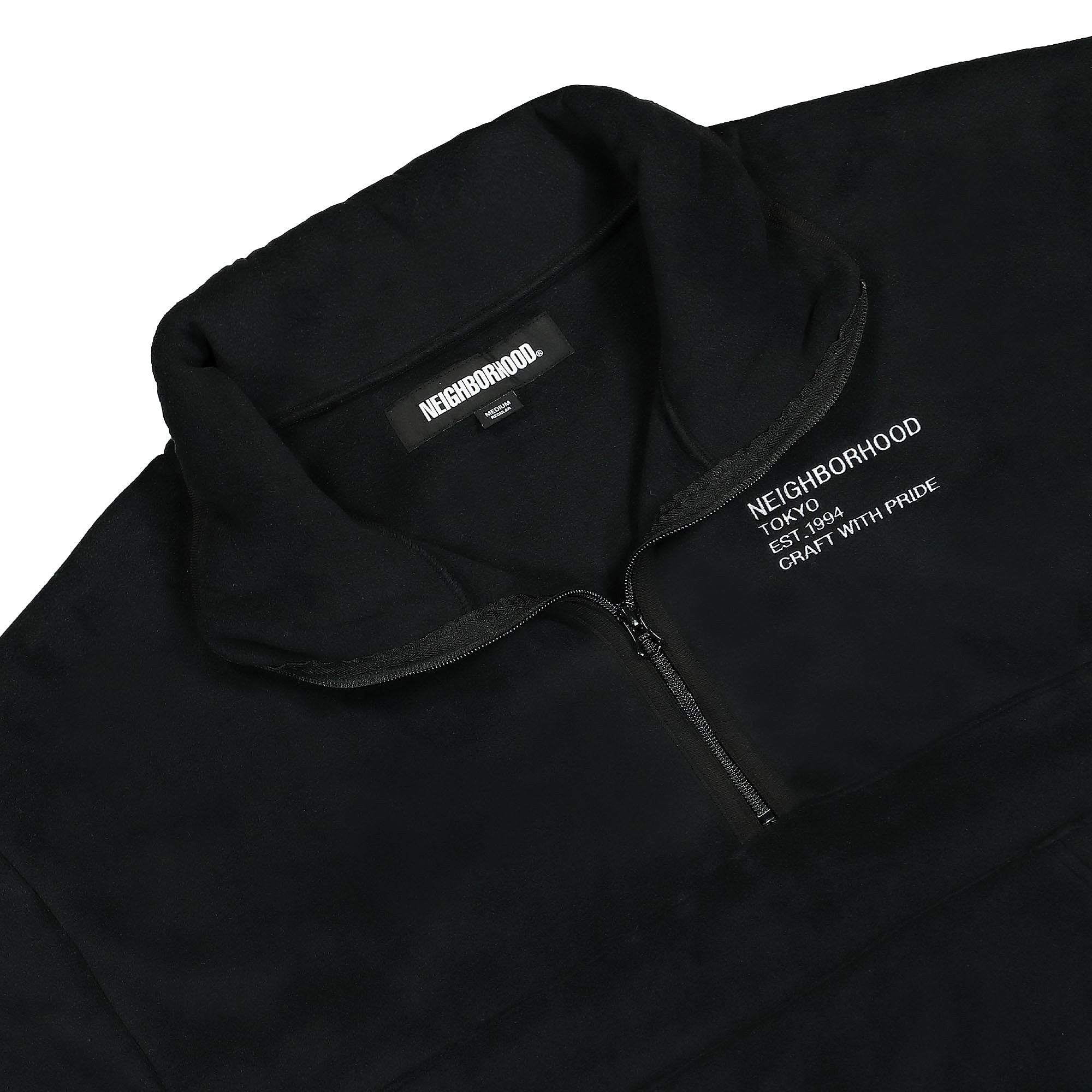 Neighborhood Fleece Half Zip LS Shirt Black Sweatshirts Close-up | Overkill