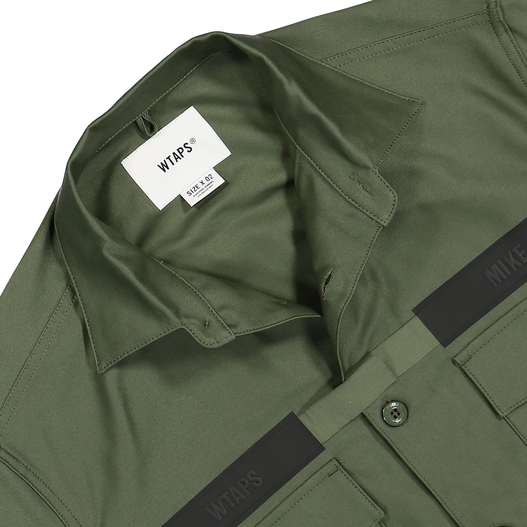 WTAPS CBW 01 / LS / Cotton. Satin. Identity Olive Drab Shirts Close-up | Overkill