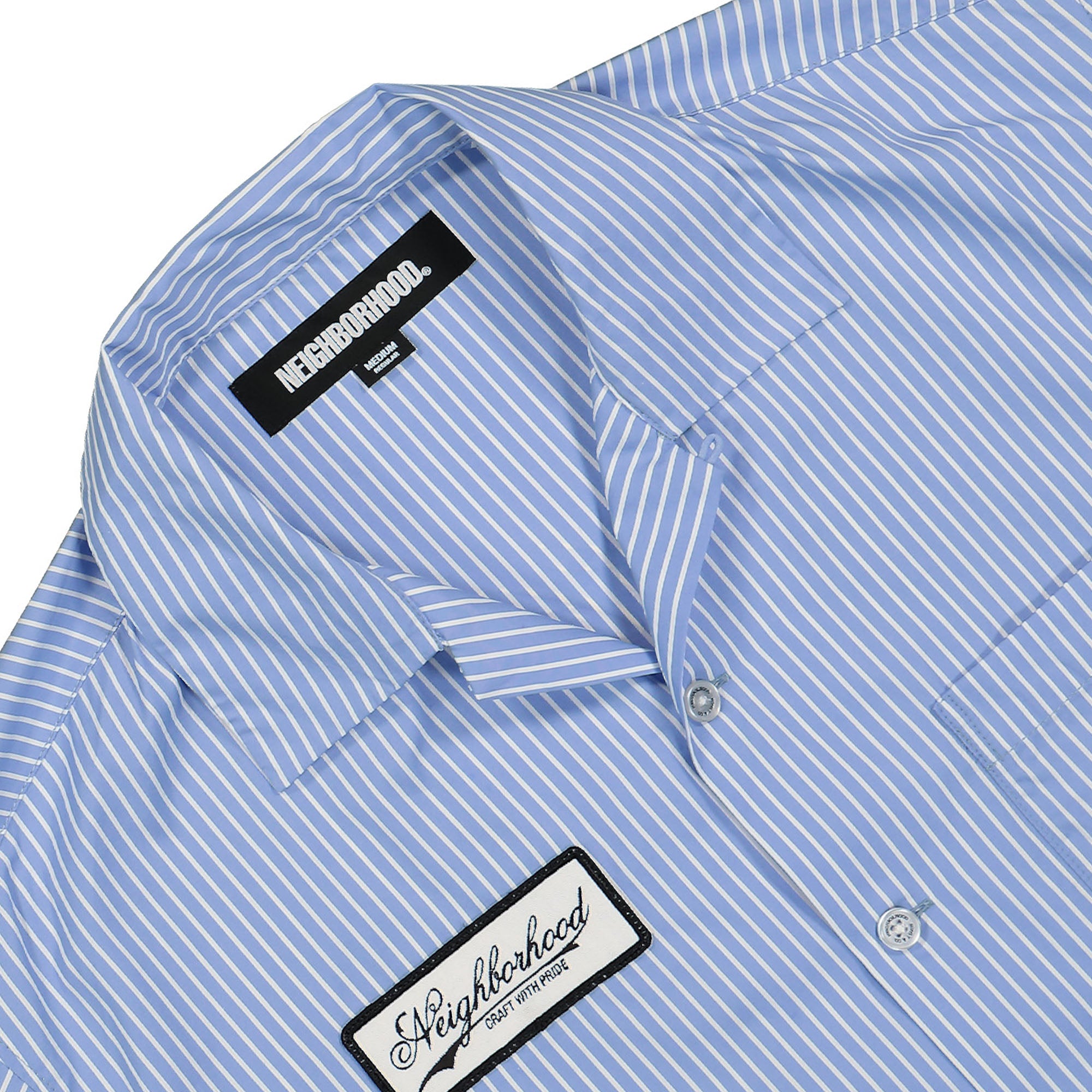 Neighborhood Stripe Work Shirt SS Blue Shirts Close-up | Overkill