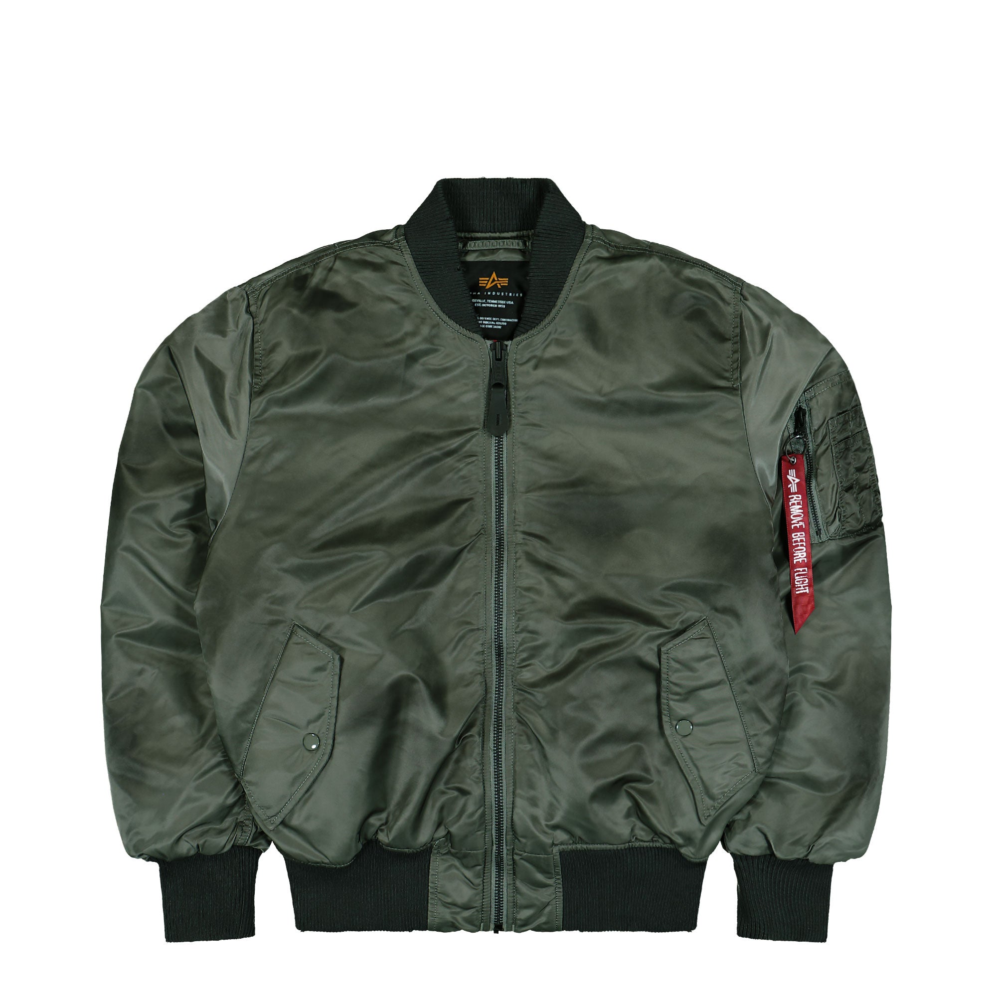 Alpha Industries MA-1 Distressed Bomber Jacket Vintage Green Bomber Jacket 258128-432 | Overkill