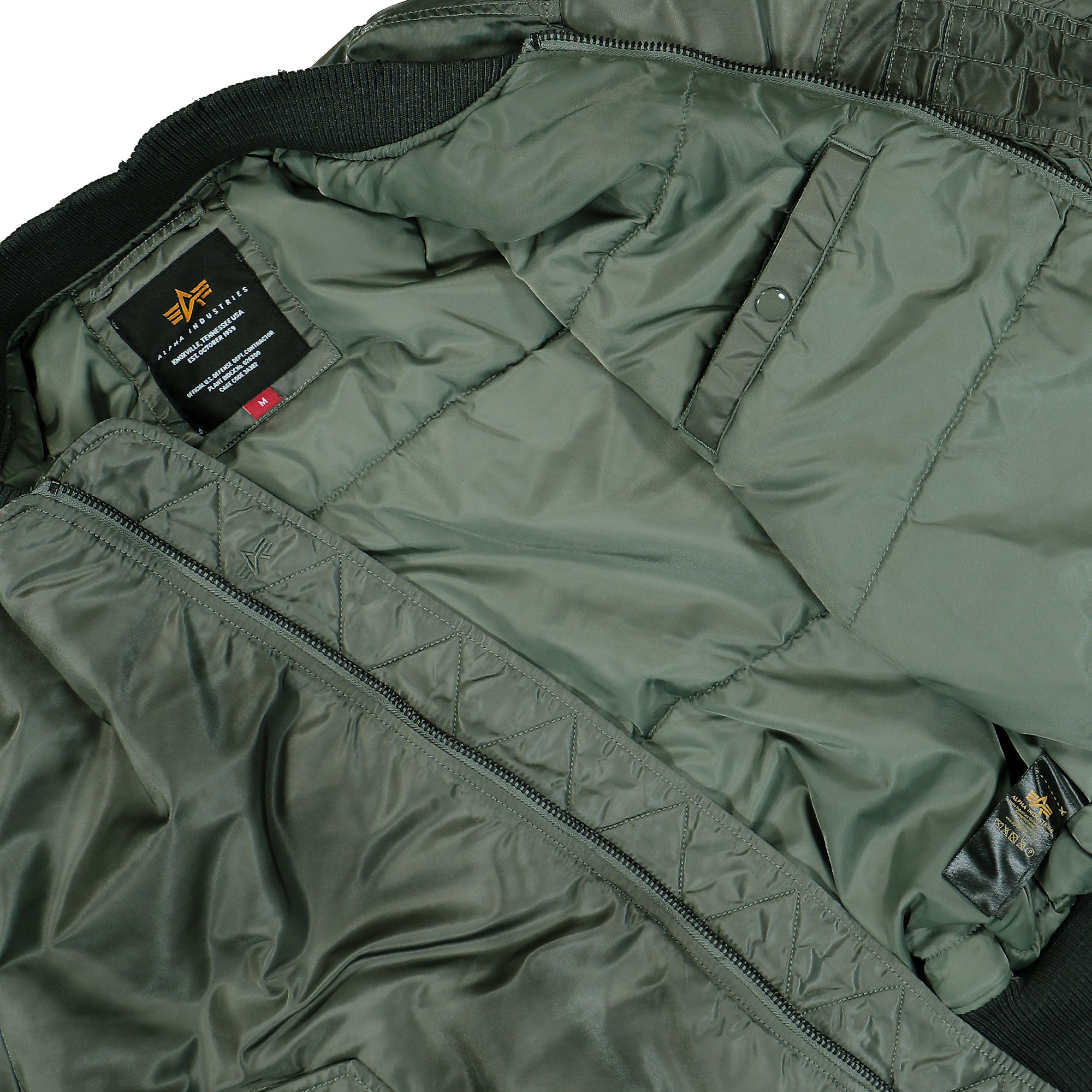 Alpha Industries MA-1 Distressed Bomber Jacket Vintage Green Bomber Jacket 258128-432 Detail View 3 | Overkill