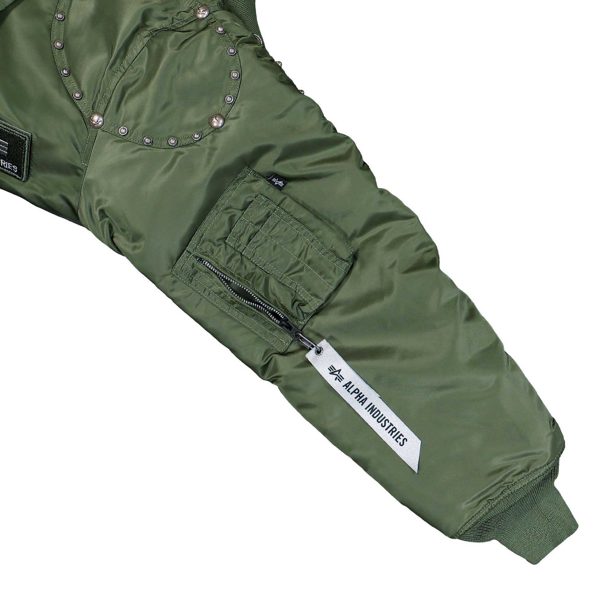 Thug Club x Alpha Industries CWU-45P Rivet Edition Sage Green Bomber & Varsity Jackets 258150-01 Detail View 4 | Overkill