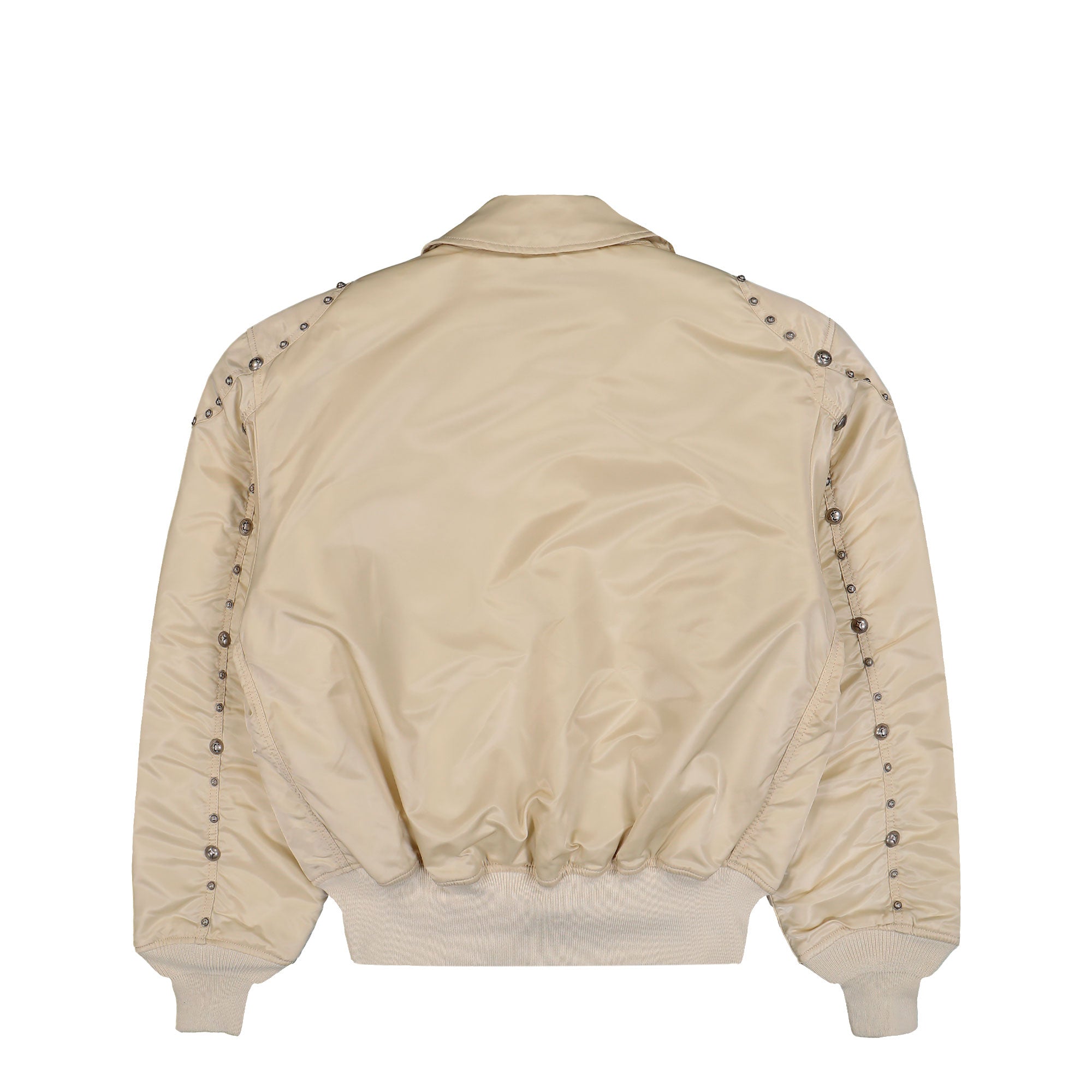 Thug Club x Alpha Industries CWU-45P Rivet Edition Vintage White Bomber & Varsity Jackets 258150-300 Close-up | Overkill