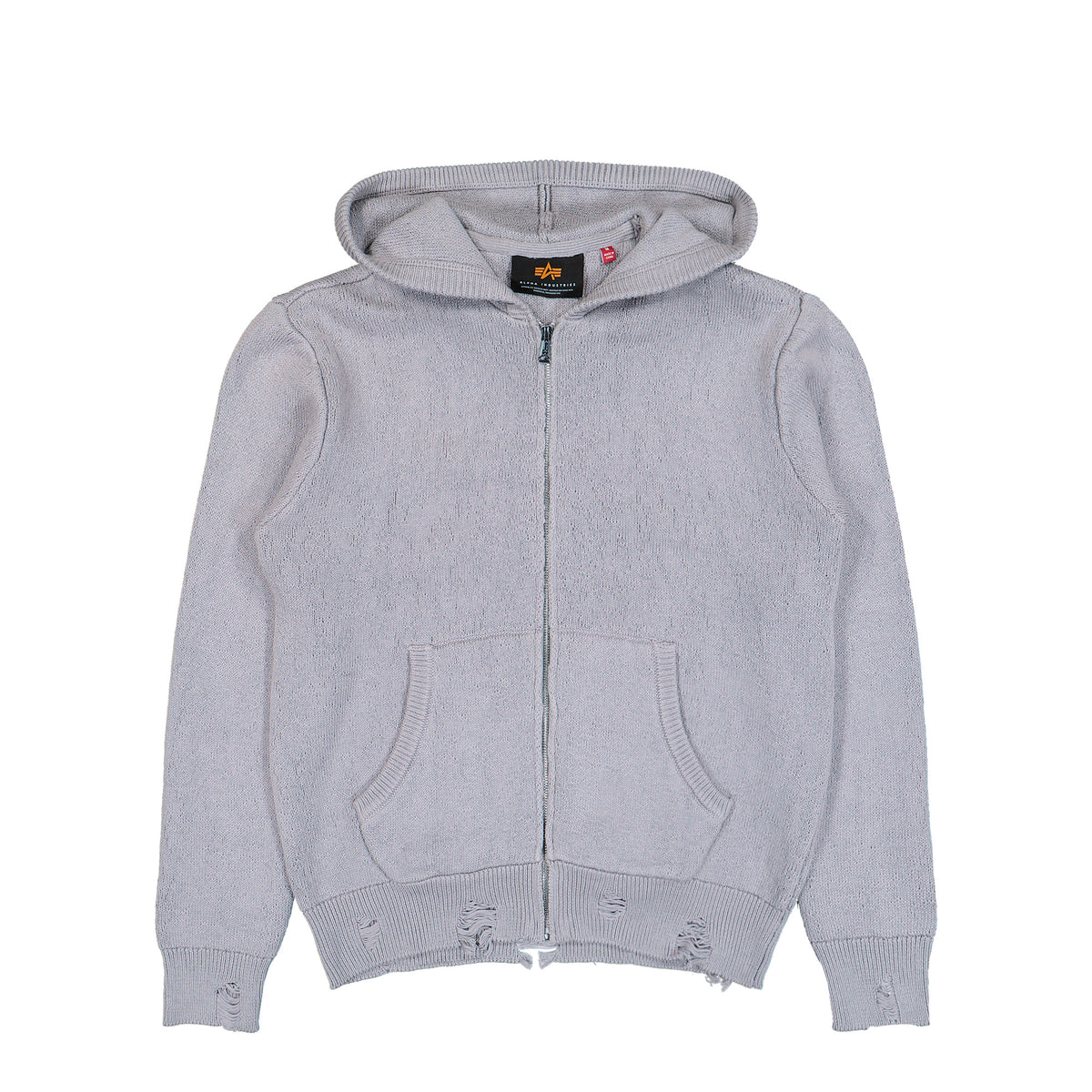 Alpha Industries Distressed Knit Hooded Jacket Silver Hoodies 268404-31 | Overkill