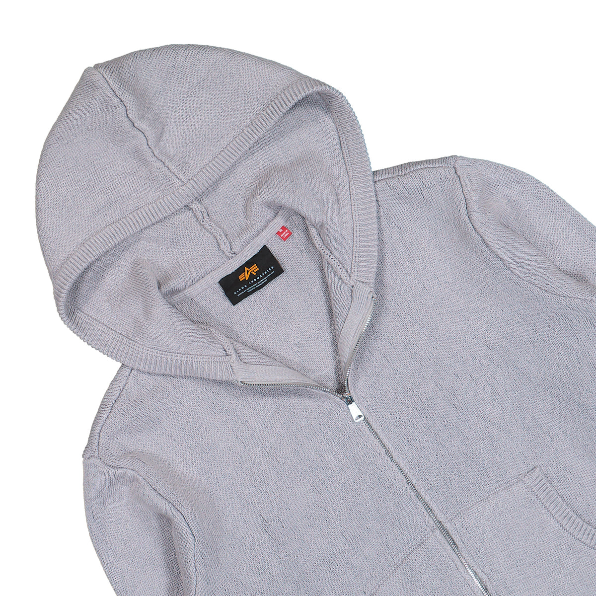 Alpha Industries Distressed Knit Hooded Jacket Silver Hoodies 268404-31 Detailfoto | Overkill