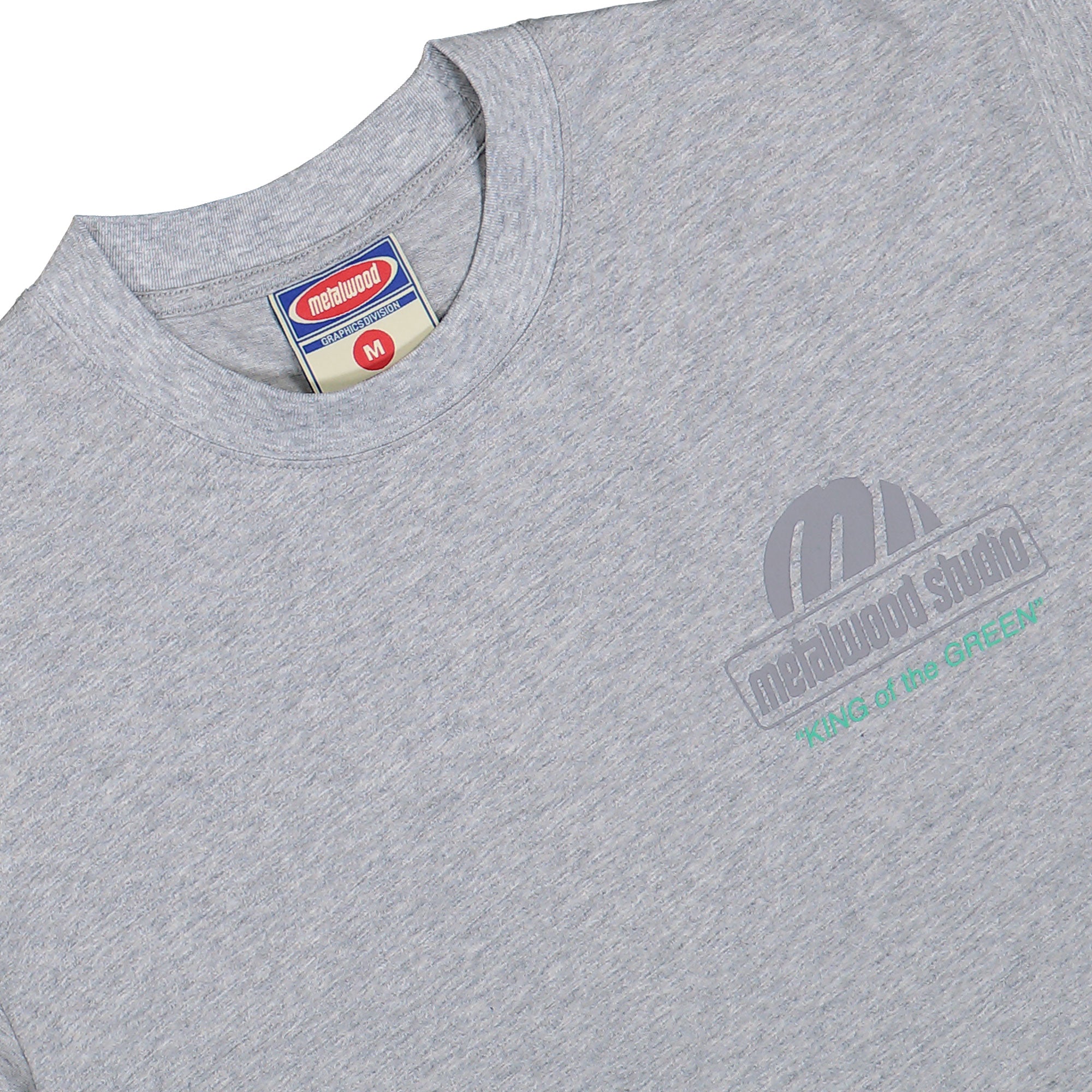 Metalwood Studio King of the Greens T-Shirt Heather Grey T-Shirt 26SS-03-10-HGRY Close-up | Overkill