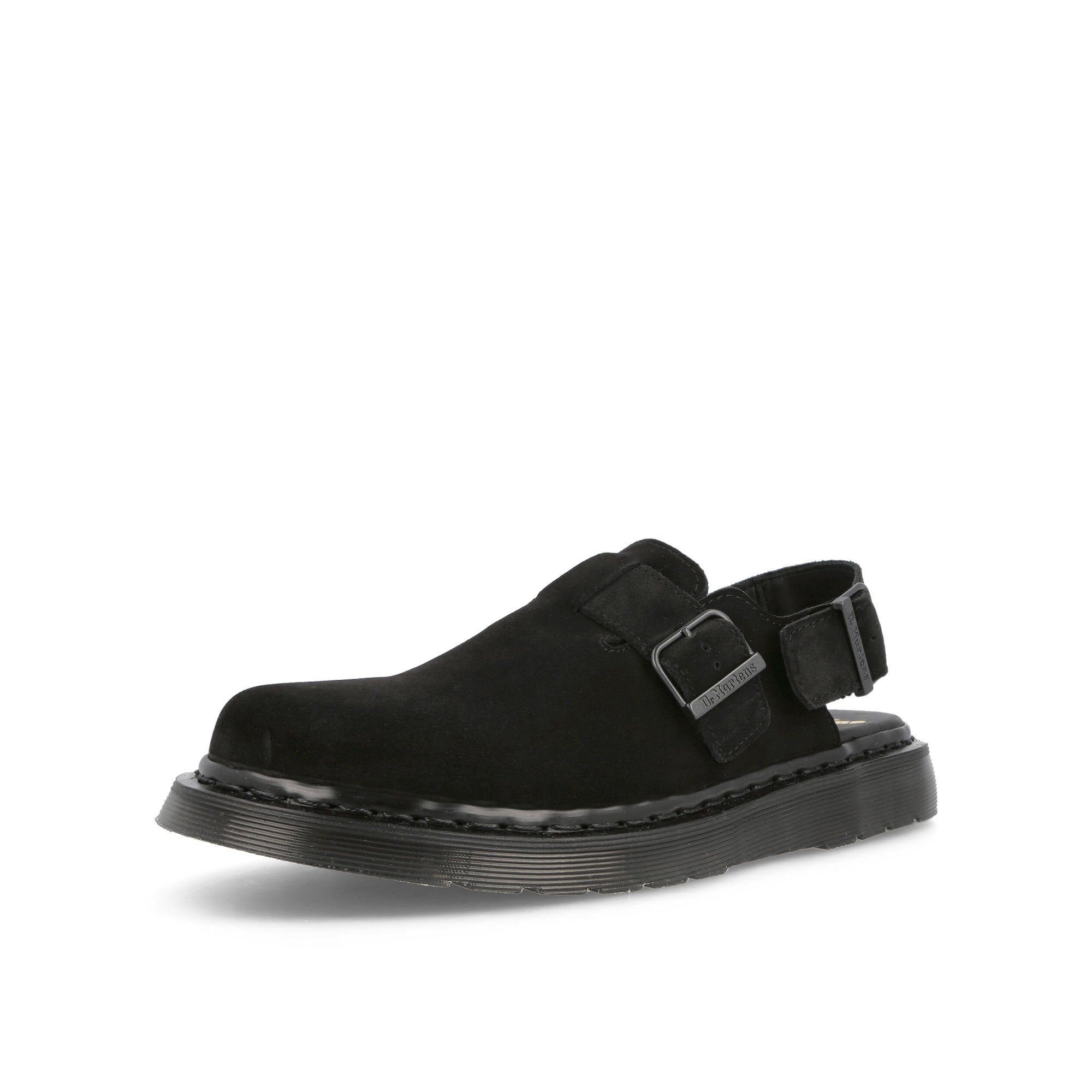 Dr. Martens Jorge Buckle Mules Black Repello Slides, Sandals & Slippers Close Up | Overkill
